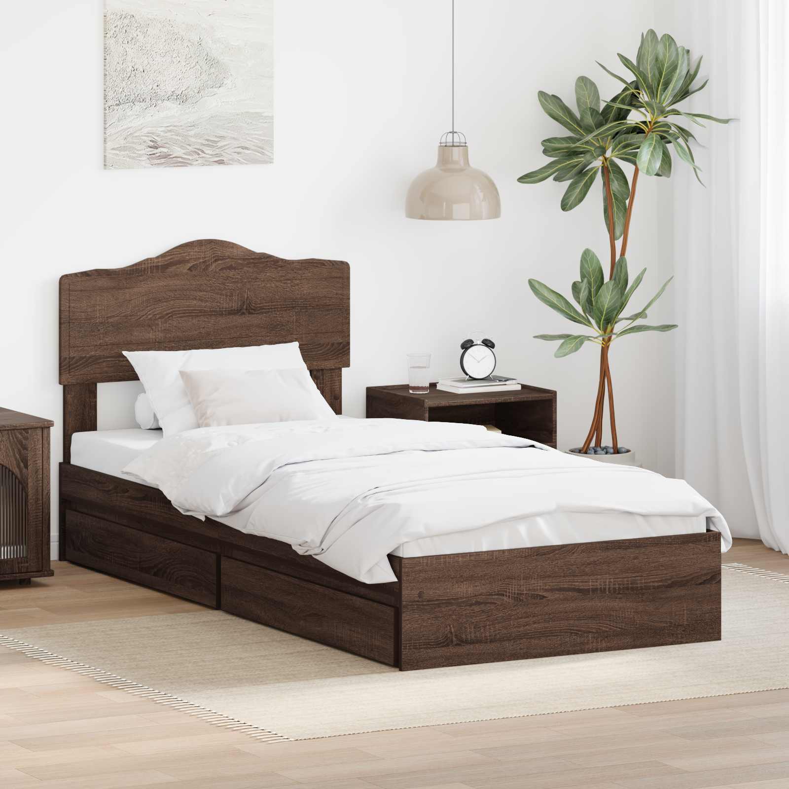 Letto con Contenitore con testiera Rovere Marrone 70 x 190 cm | homemem39