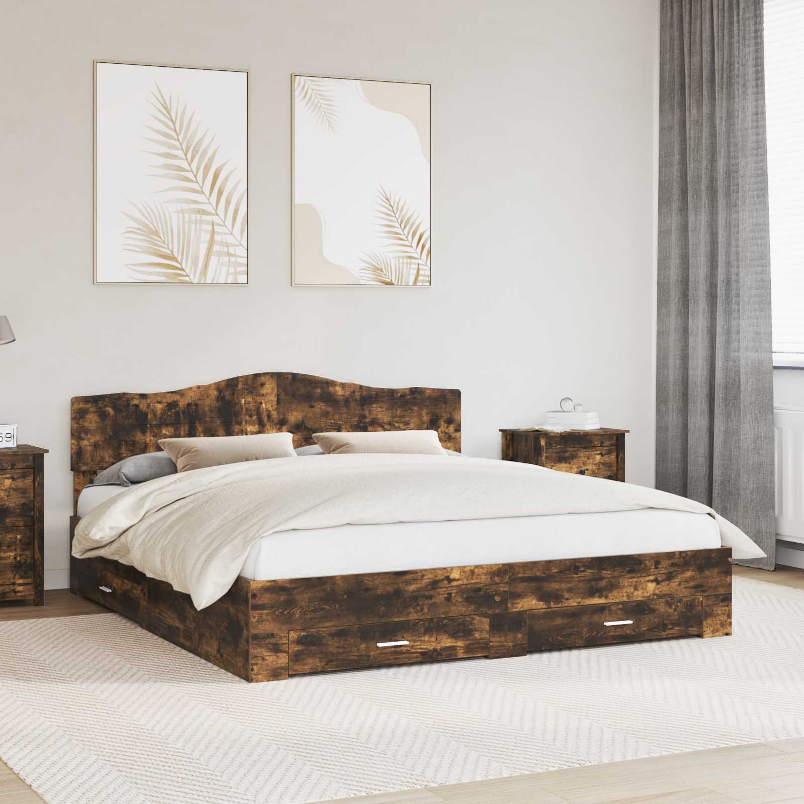 Struttura del letto Rovere fumé 200 x 200 cm Legno multistrato | homemem39