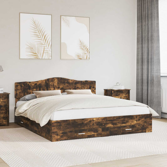 Struttura del letto Rovere fumé 200 x 200 cm Legno multistrato | homemem39