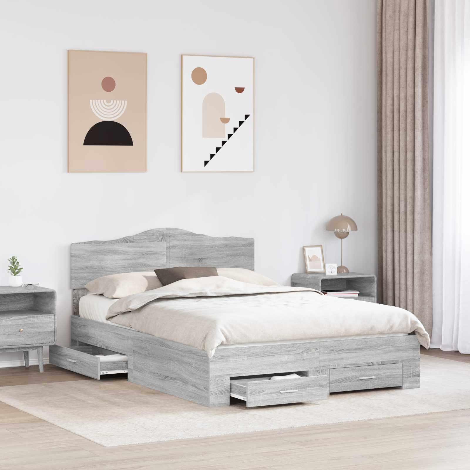 Struttura del letto con testiera Grigio Sonoma 160 x 200 cm | homemem39