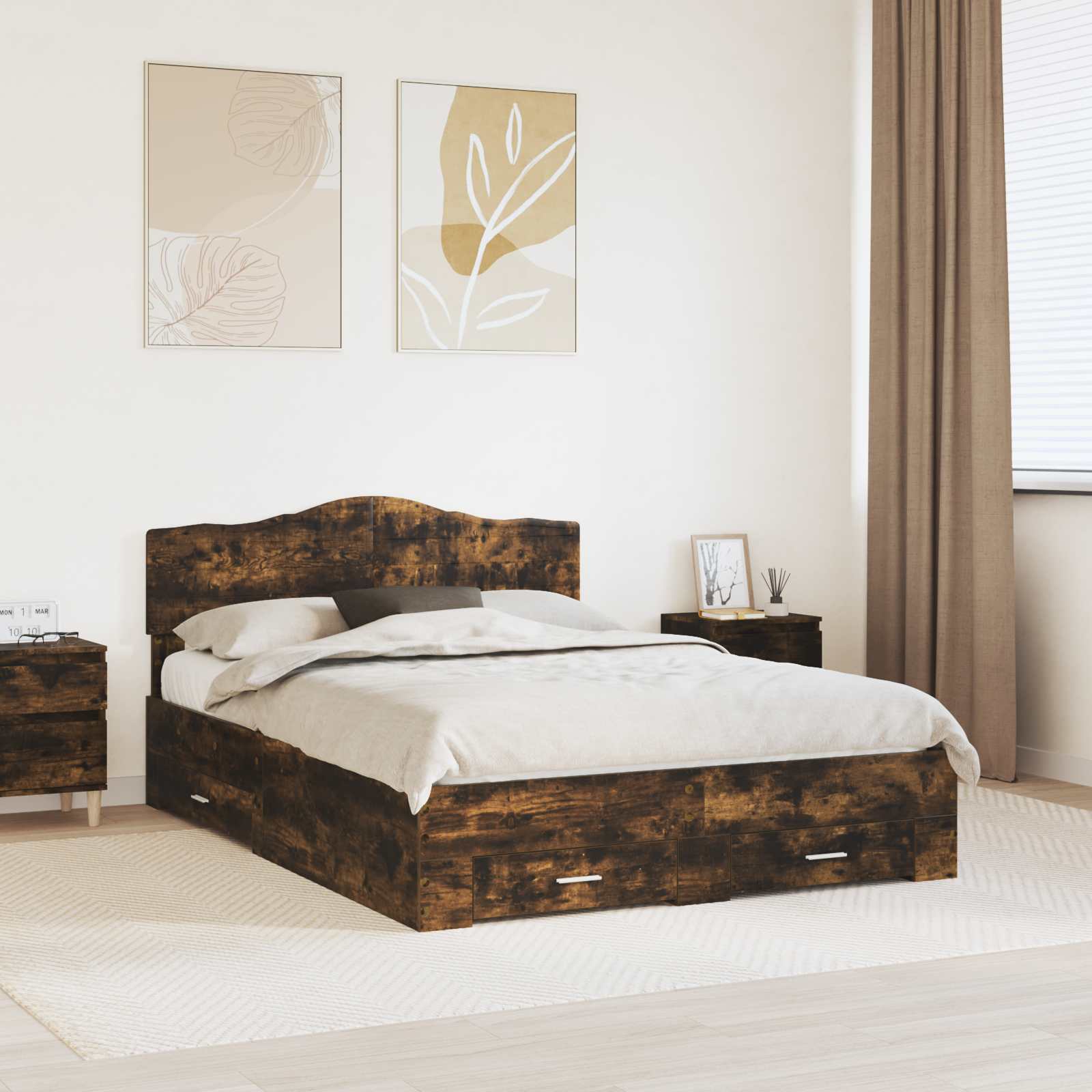 Struttura del letto Rovere fumé 150 x 200 cm Legno multistrato | homemem39