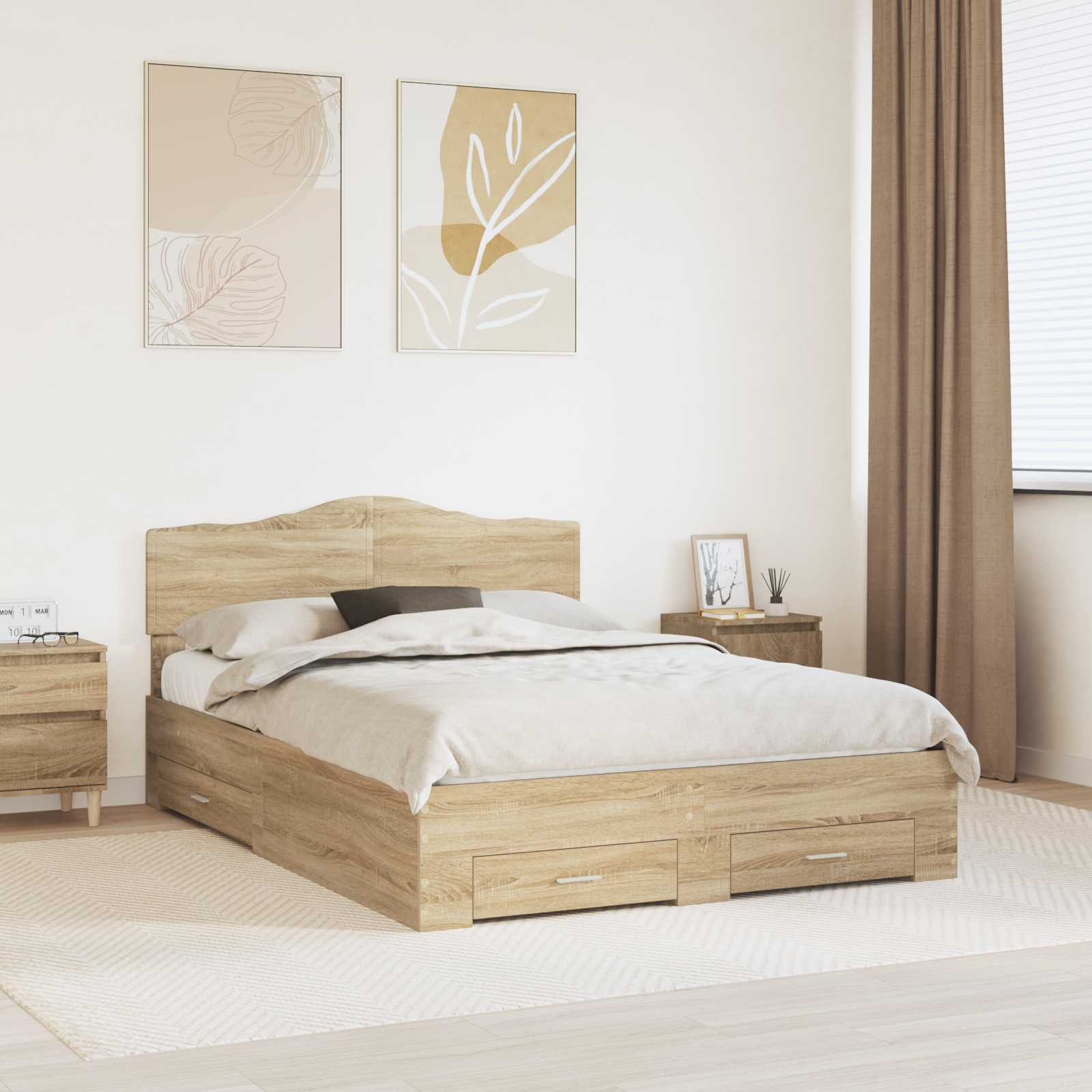 Struttura del letto con testiera Rovere Sonoma 140 x 190 cm | homemem39