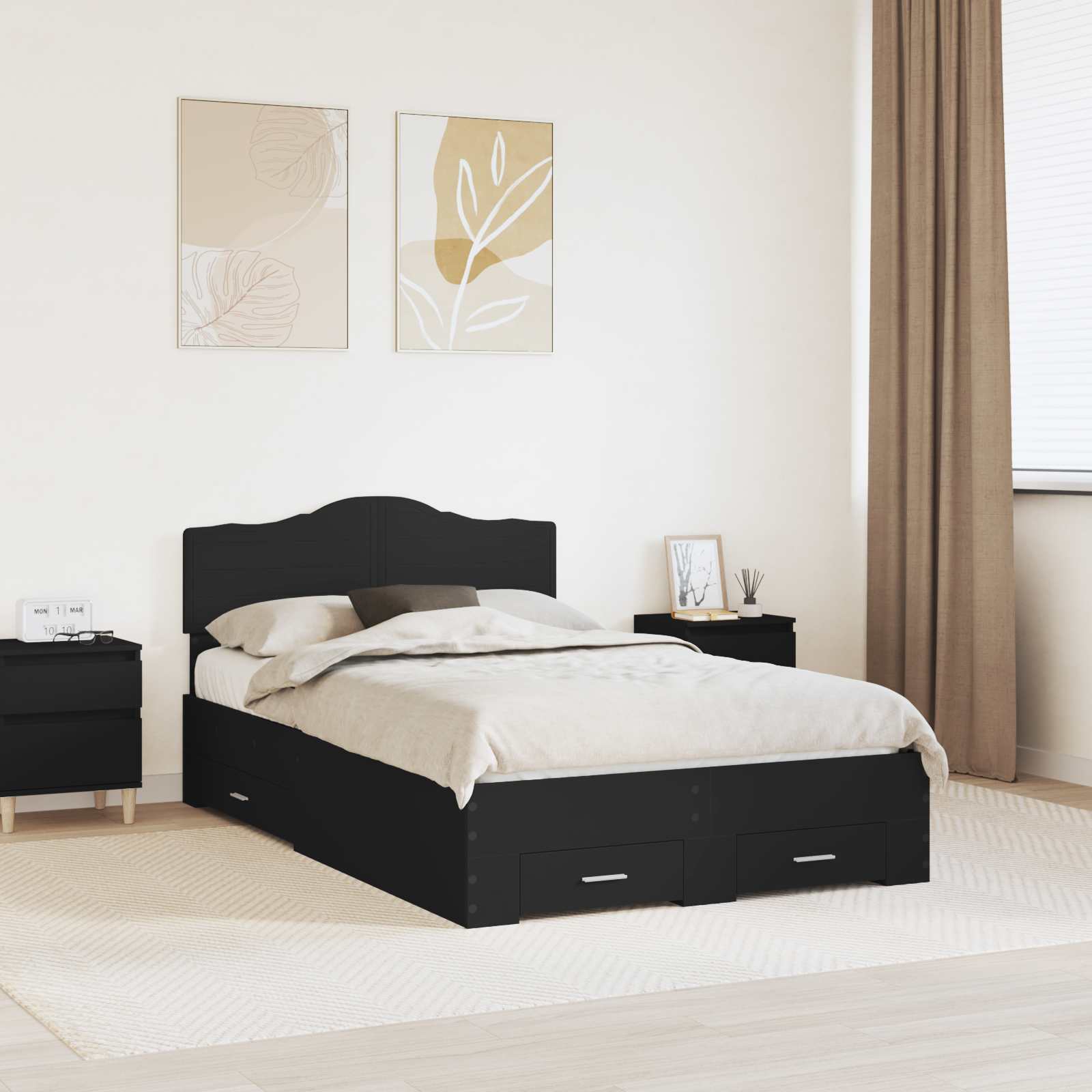 Struttura del letto Nero 135 x 190 cm Legno multistrato | homemem39