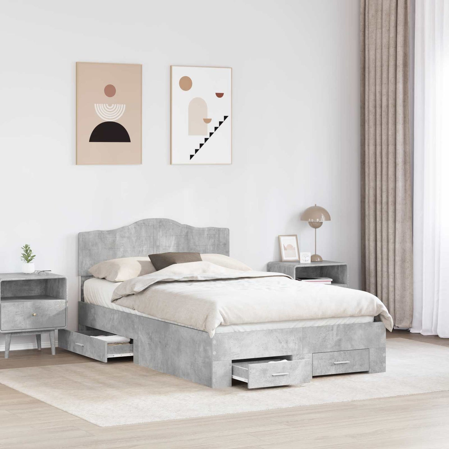 Struttura del letto con testiera Grigio cemento 135 x 190 cm | homemem39