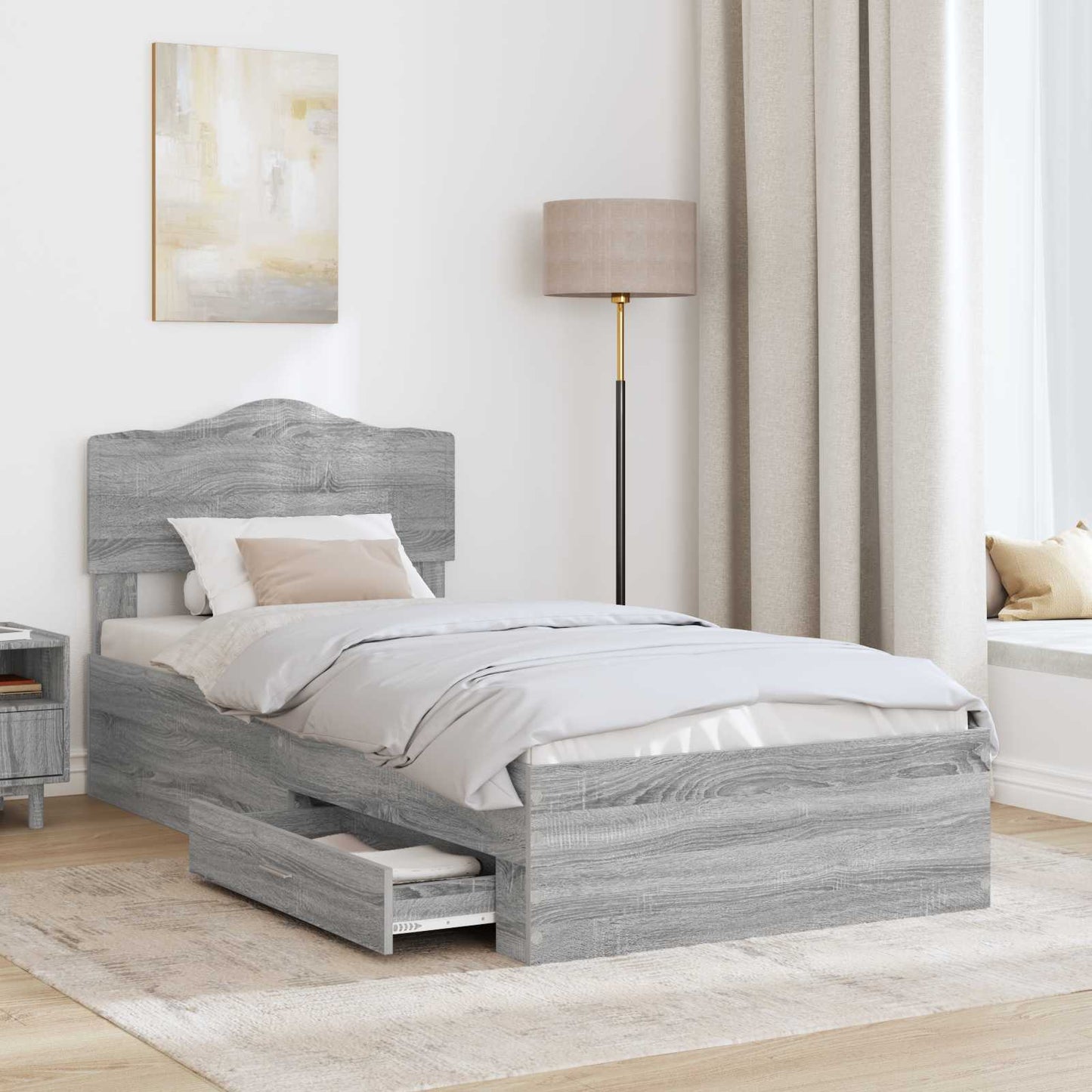 Struttura del letto con testiera Grigio Sonoma 100 x 200 cm | homemem39