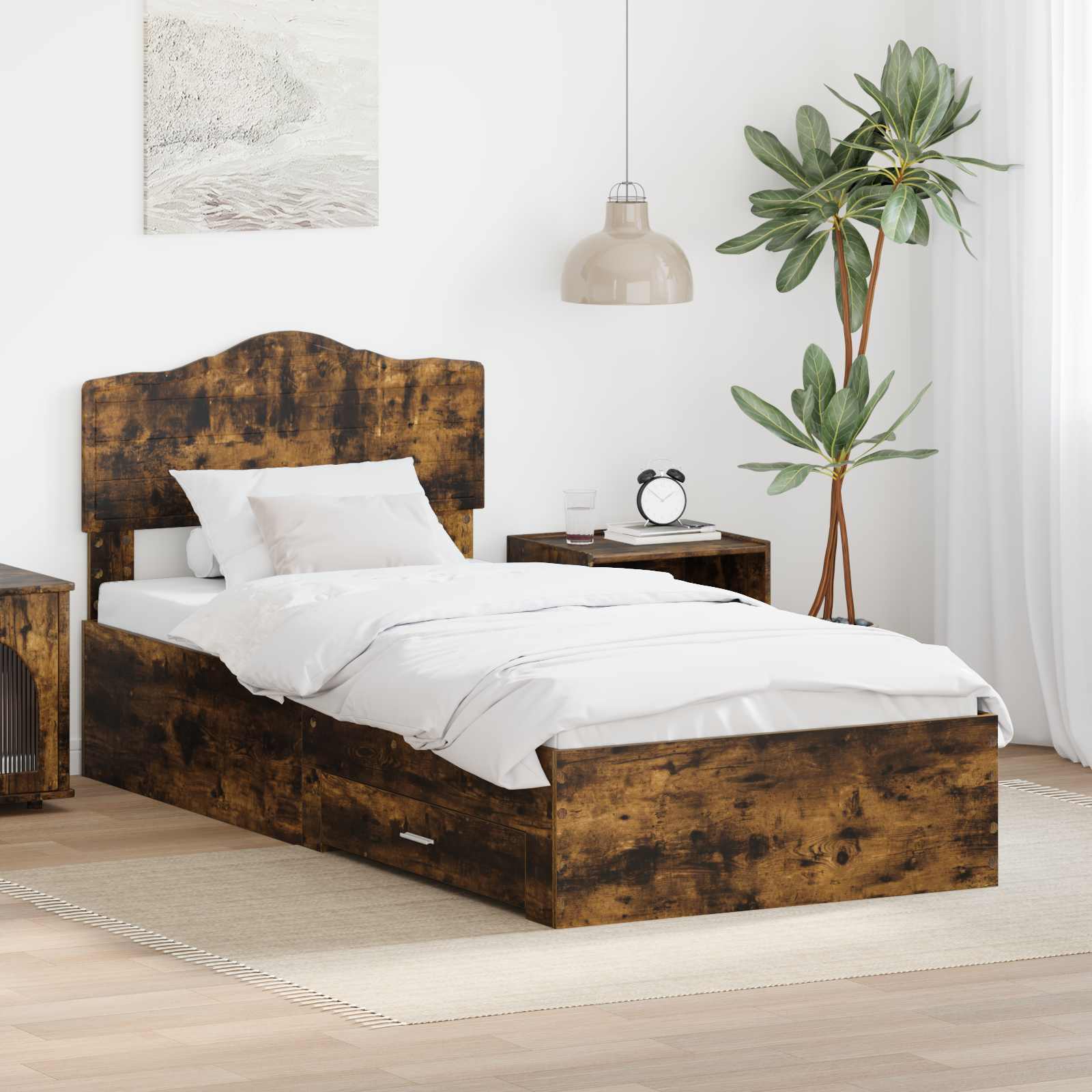 Struttura del letto Rovere fumé 90 x 200 cm Legno multistrato | homemem39