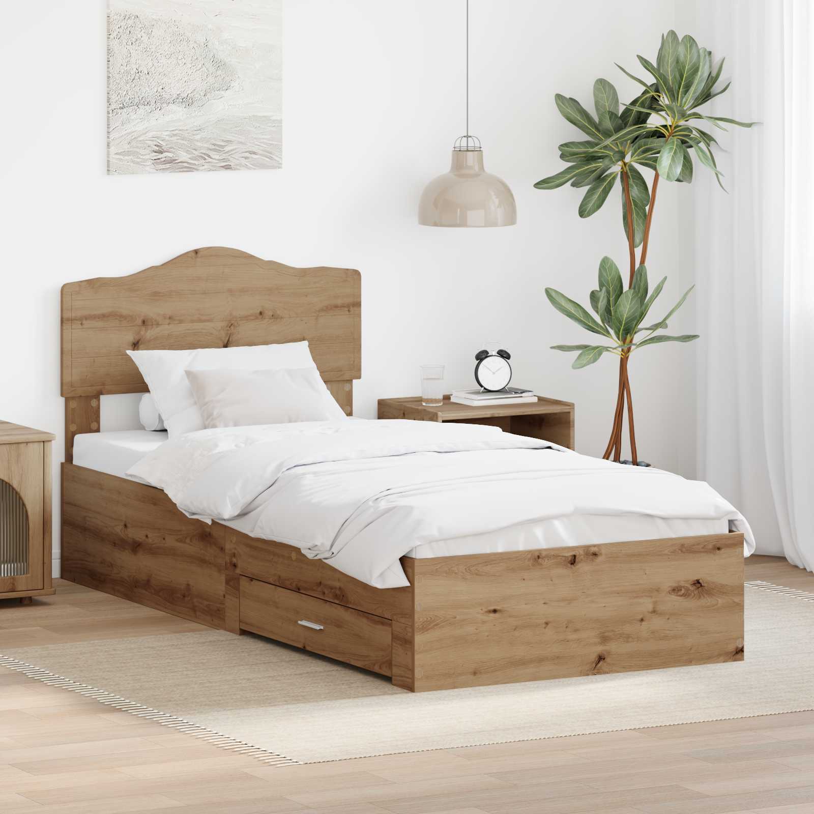 Struttura del letto con cassetto Rovere artigianale 90 x 200 cm | homemem39
