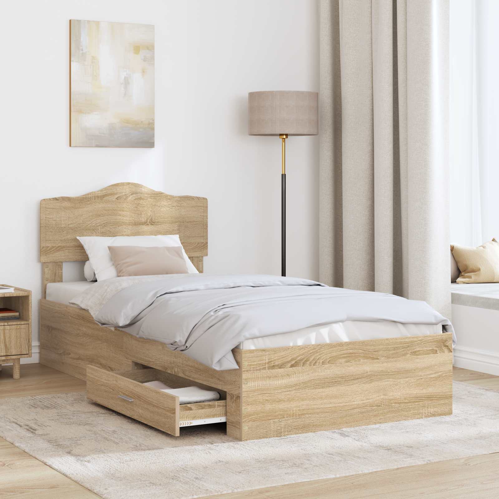 Struttura del letto Rovere Sonoma 90 x 190 cm Legno multistrato | homemem39