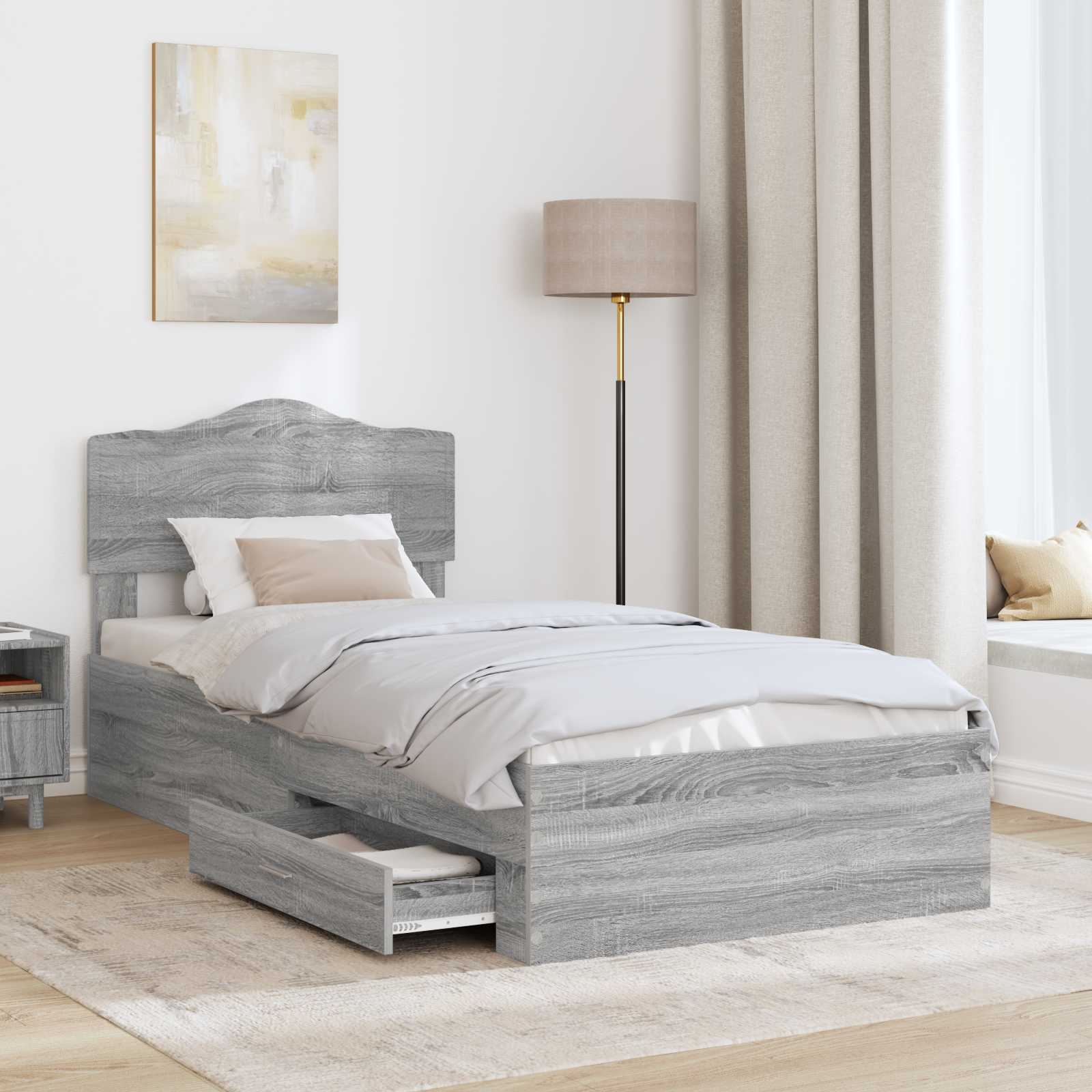 Struttura del letto Grigio Sonoma 90 x 190 cm Legno multistrato | homemem39