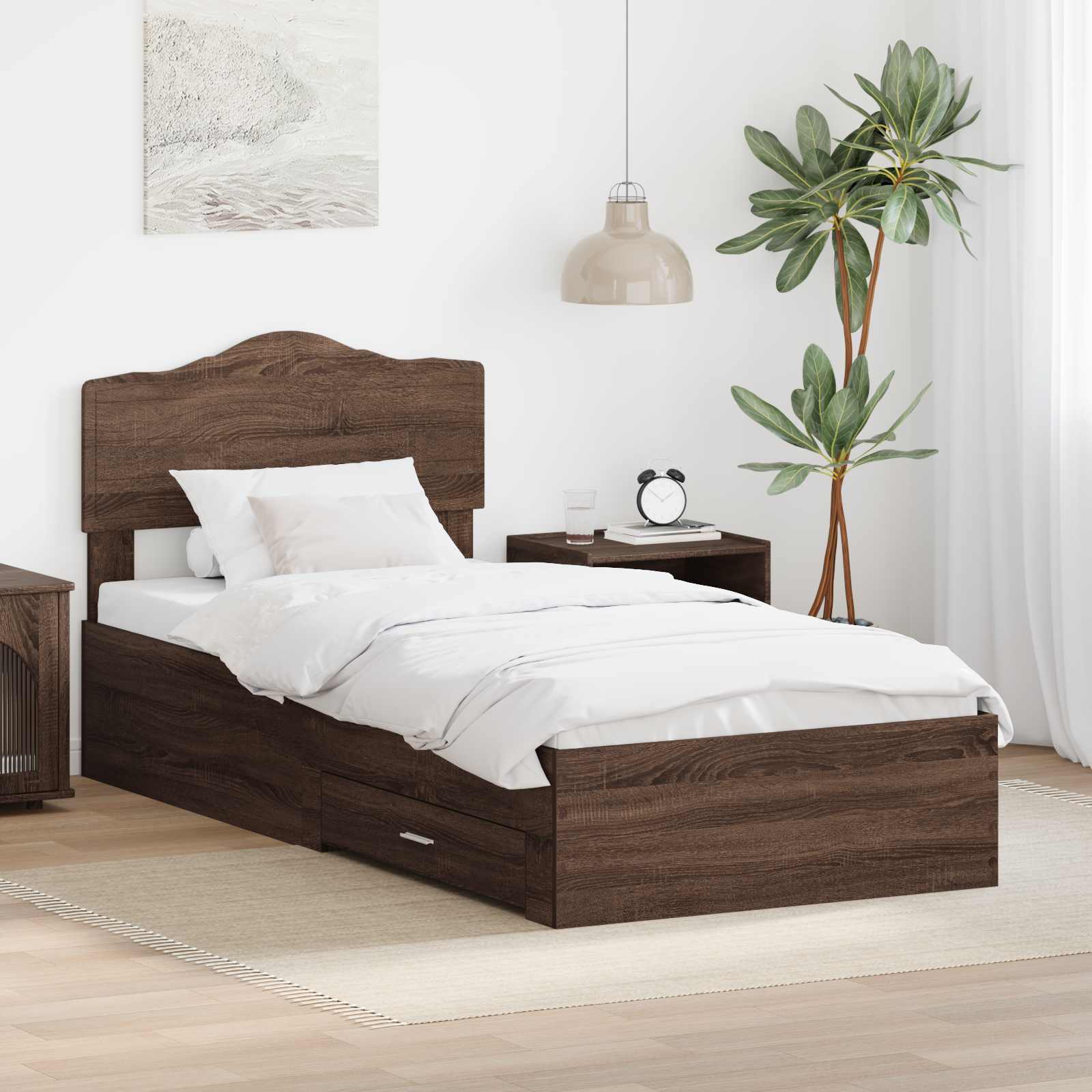 Struttura del letto con testiera Rovere Marrone 70 x 190 cm | homemem39