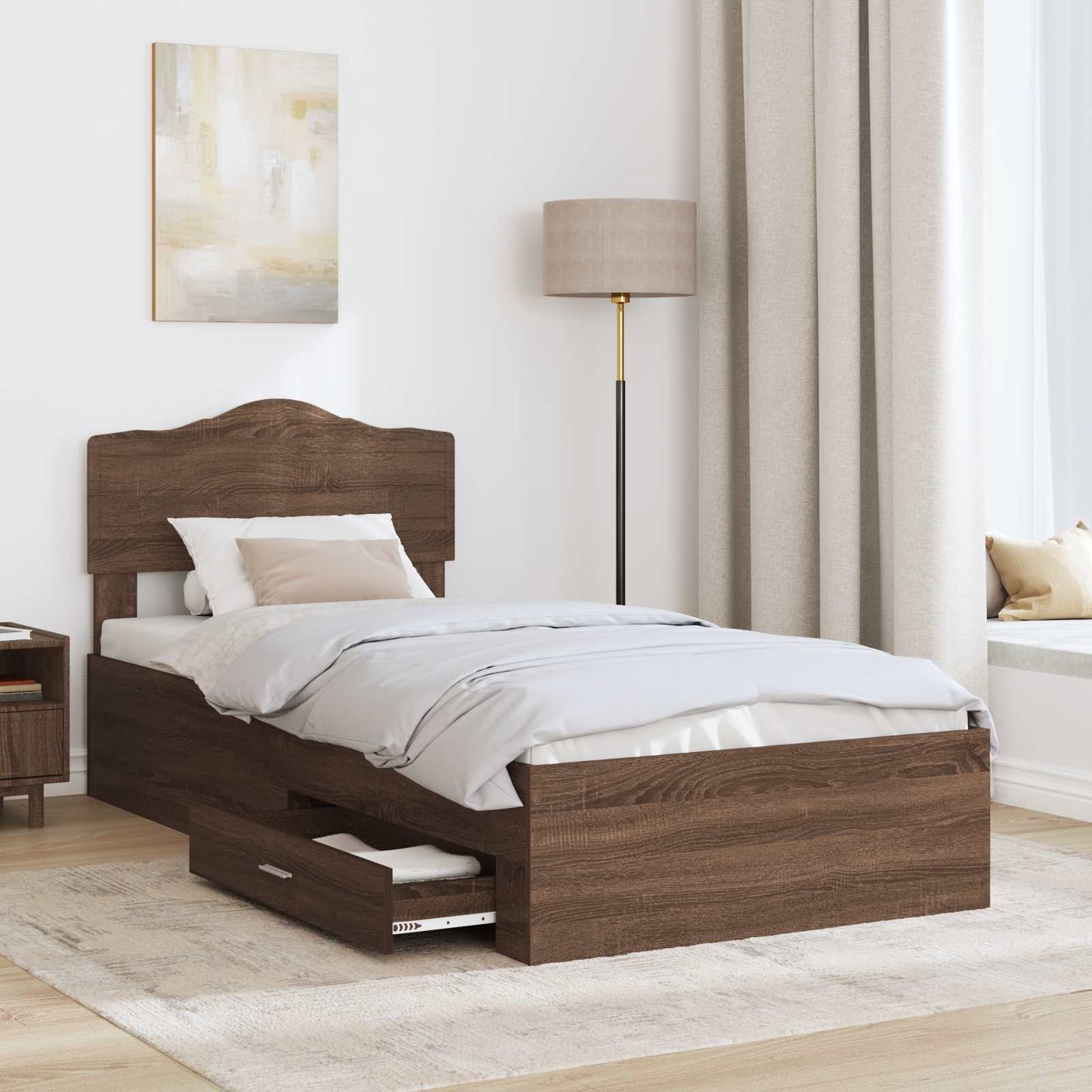 Struttura del letto con testiera Rovere Marrone 70 x 190 cm | homemem39