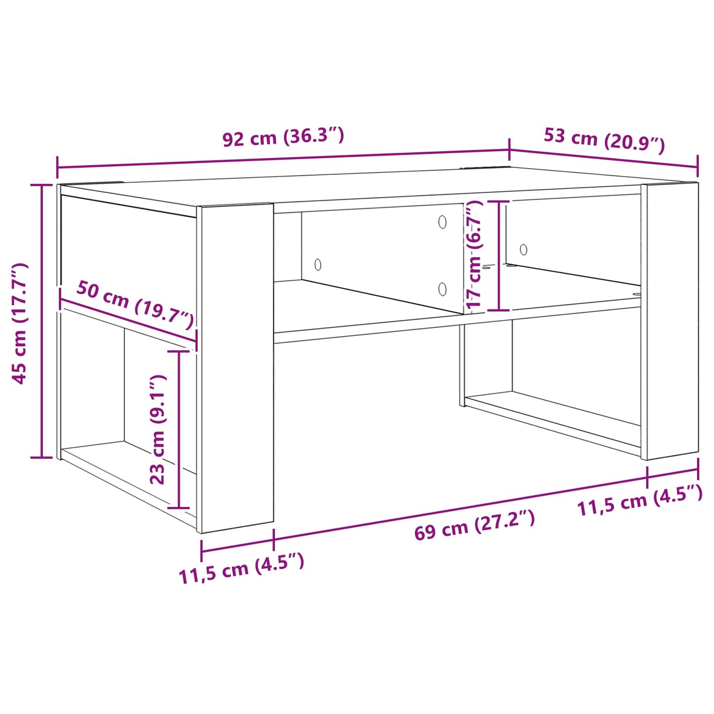 Tavolino da salotto Rovere fumé 92 x 53 x 45 cm | homemem39