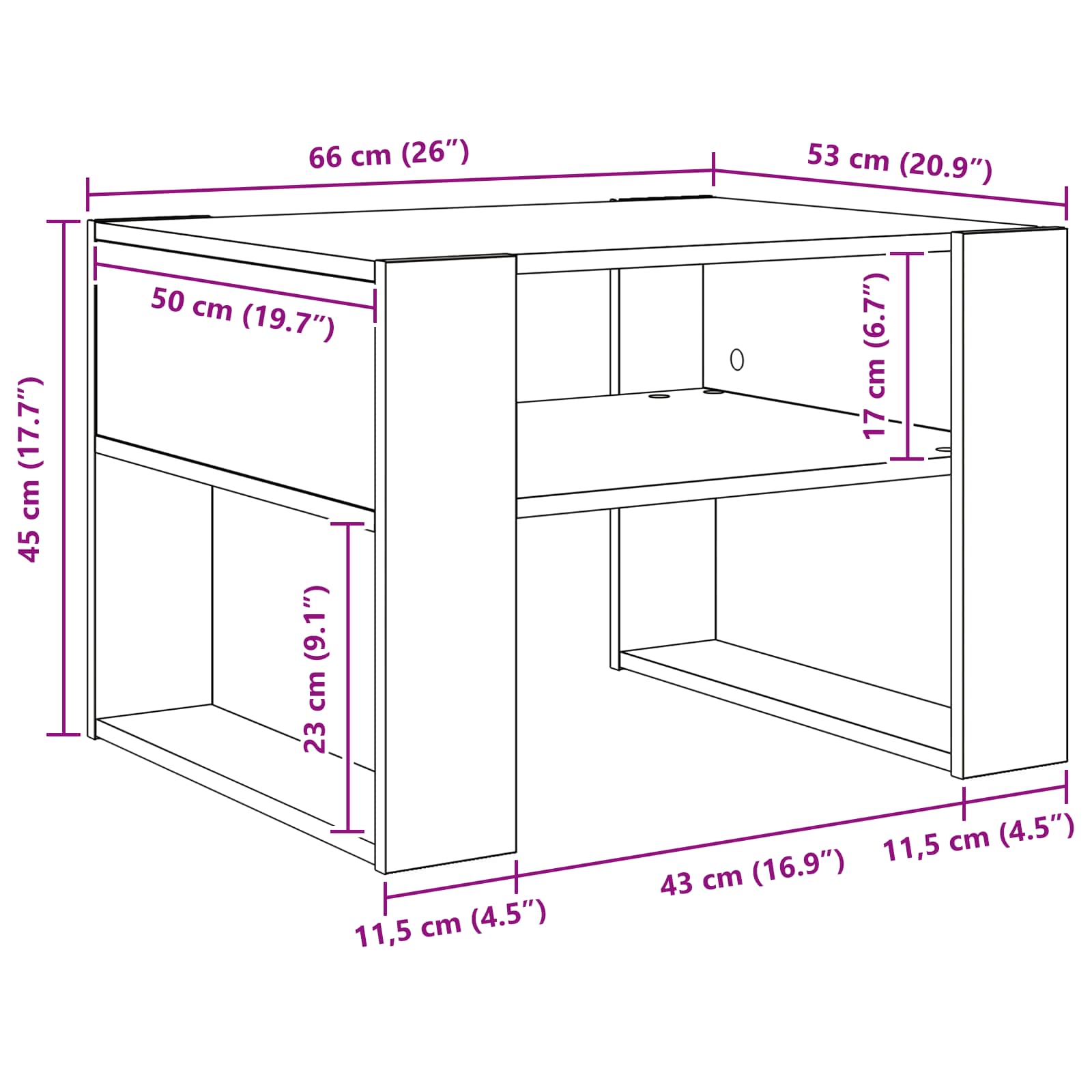 Tavolino da salotto Grigio Sonoma 66 x 53 x 45 cm | homemem39