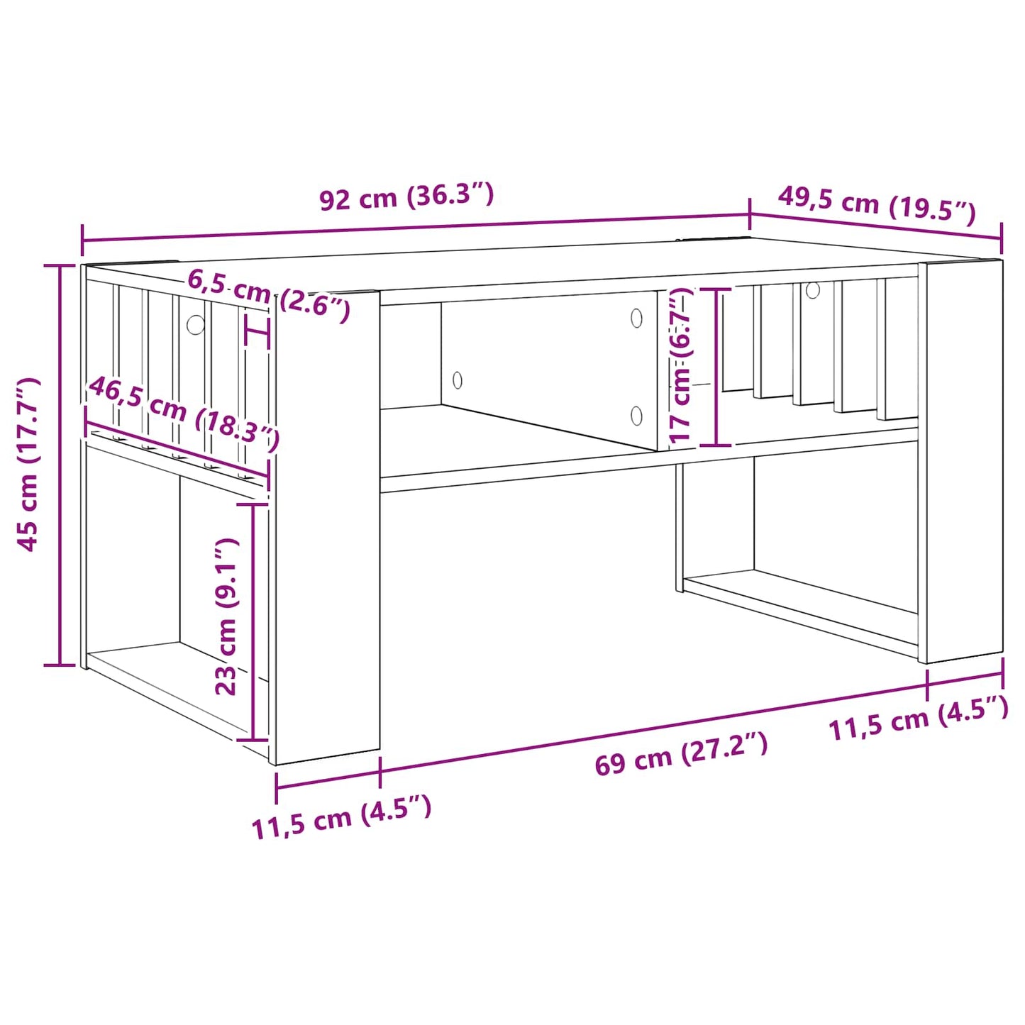 Tavolino da salotto Rovere Sonoma 92 x 49,5 x 45 cm | homemem39
