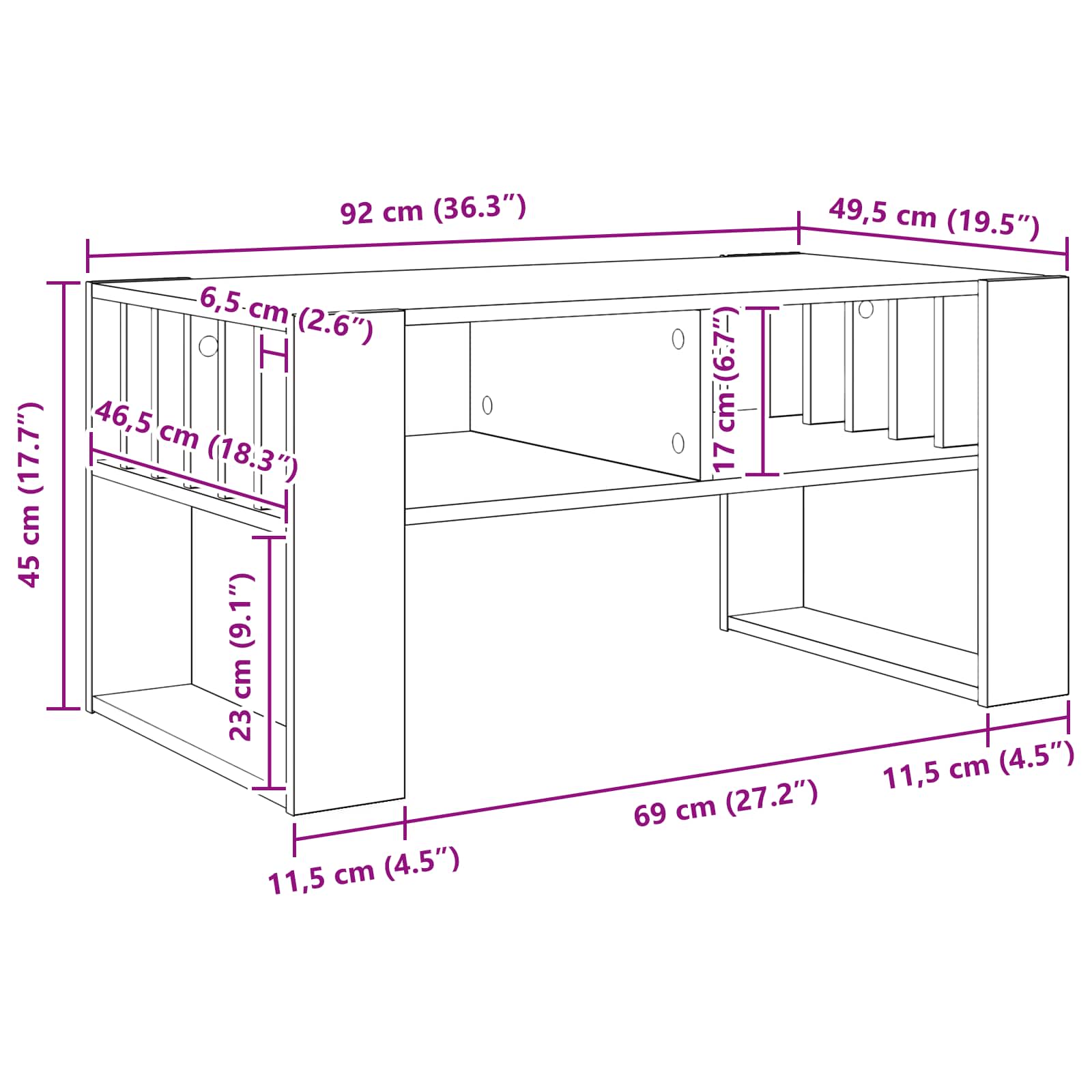 Tavolino da salotto Rovere fumé 92 x 49,5 x 45 cm | homemem39