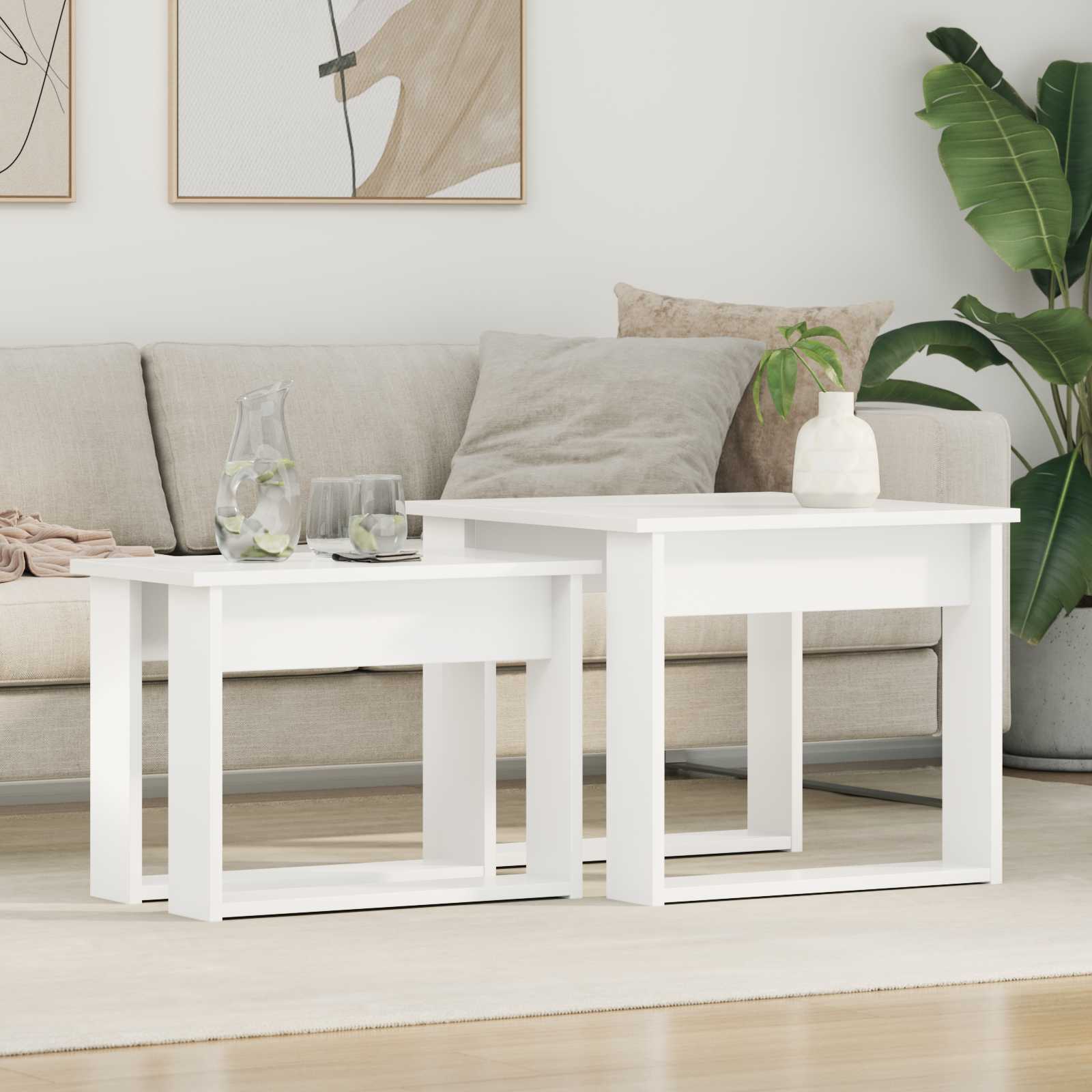 Set di Tavolini da Caffè 2 pcs Bianco Legno multistrato | homemem39