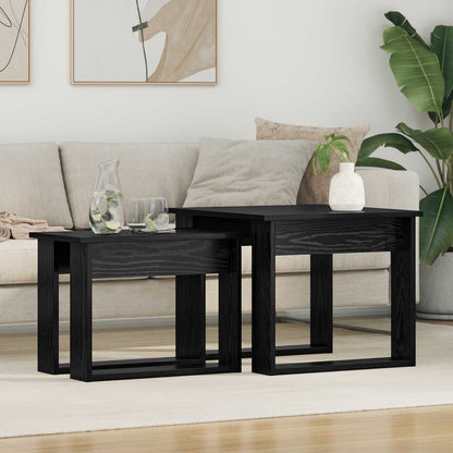Set di Tavolini da Caffè 2 pcs Rovere Nero Legno multistrato