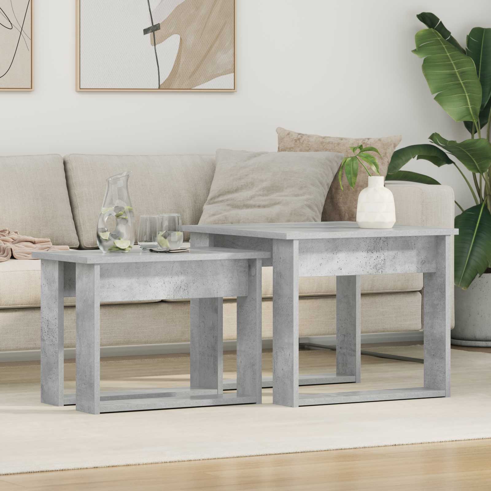 Set di Tavolini da Caffè 2 pcs Grigio cemento Legno multistrato | homemem39