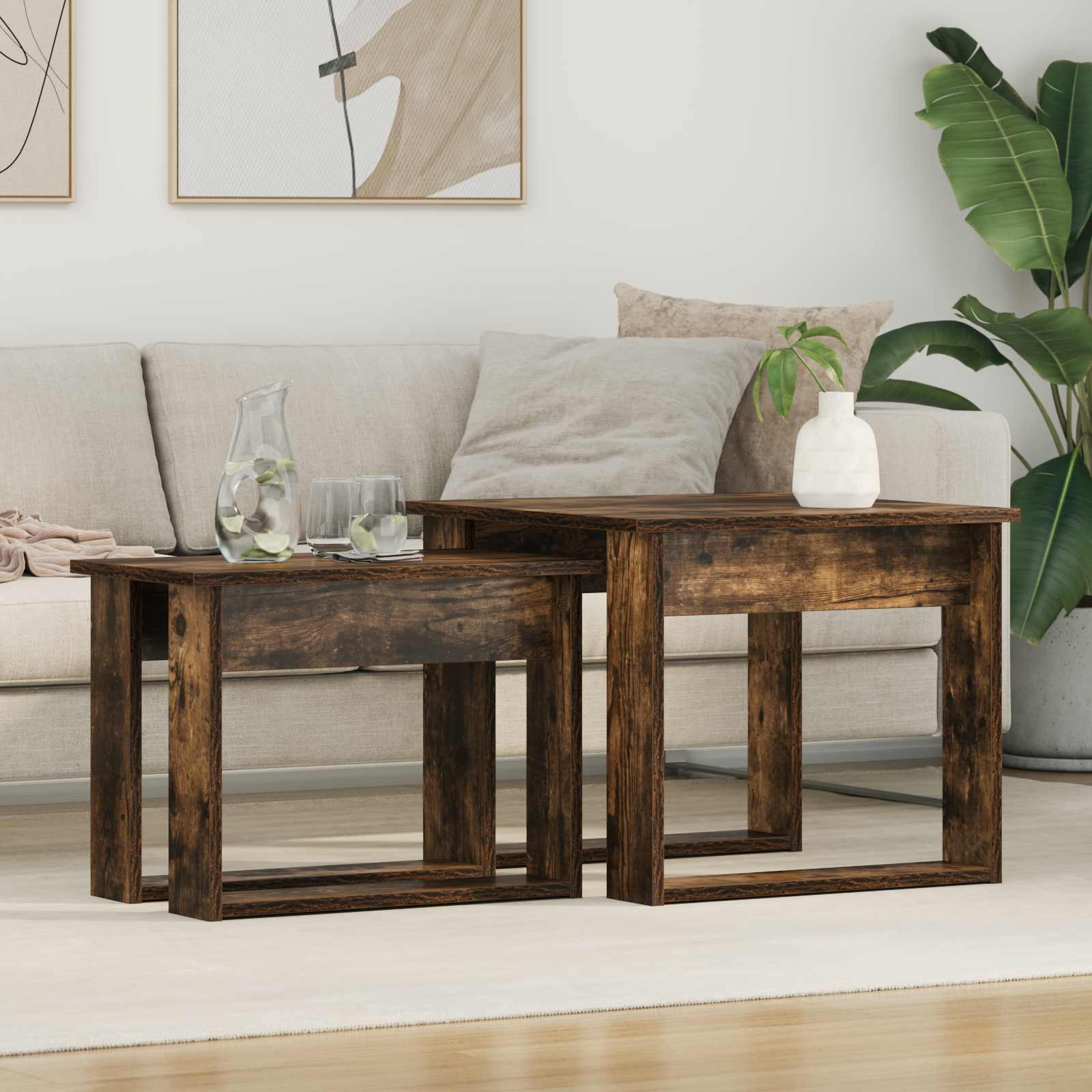 Set di Tavolini da Caffè 2 pcs Rovere fumé Legno multistrato | homemem39