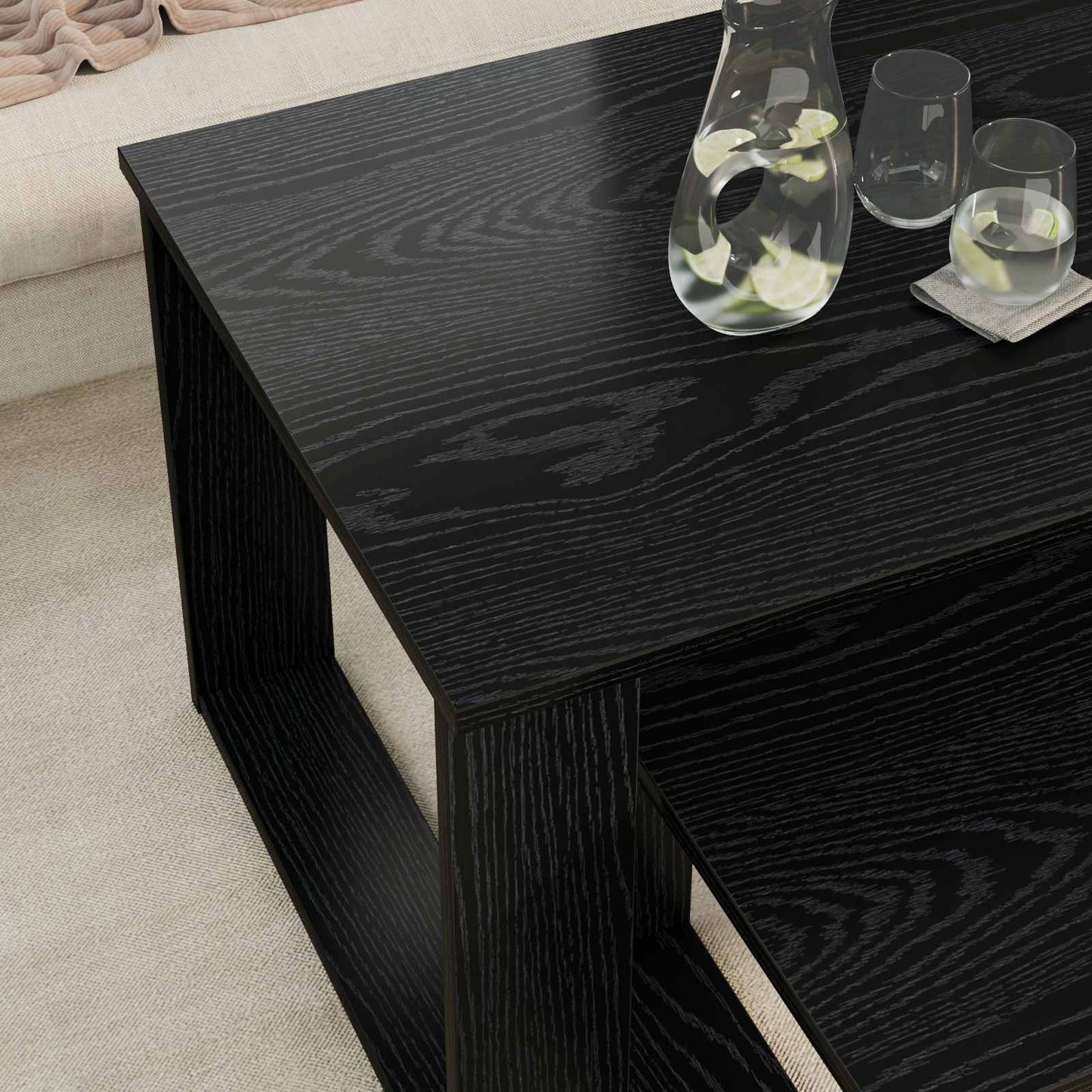 Set di Tavolini da Caffè 2 pcs Rovere Nero Legno multistrato | homemem39