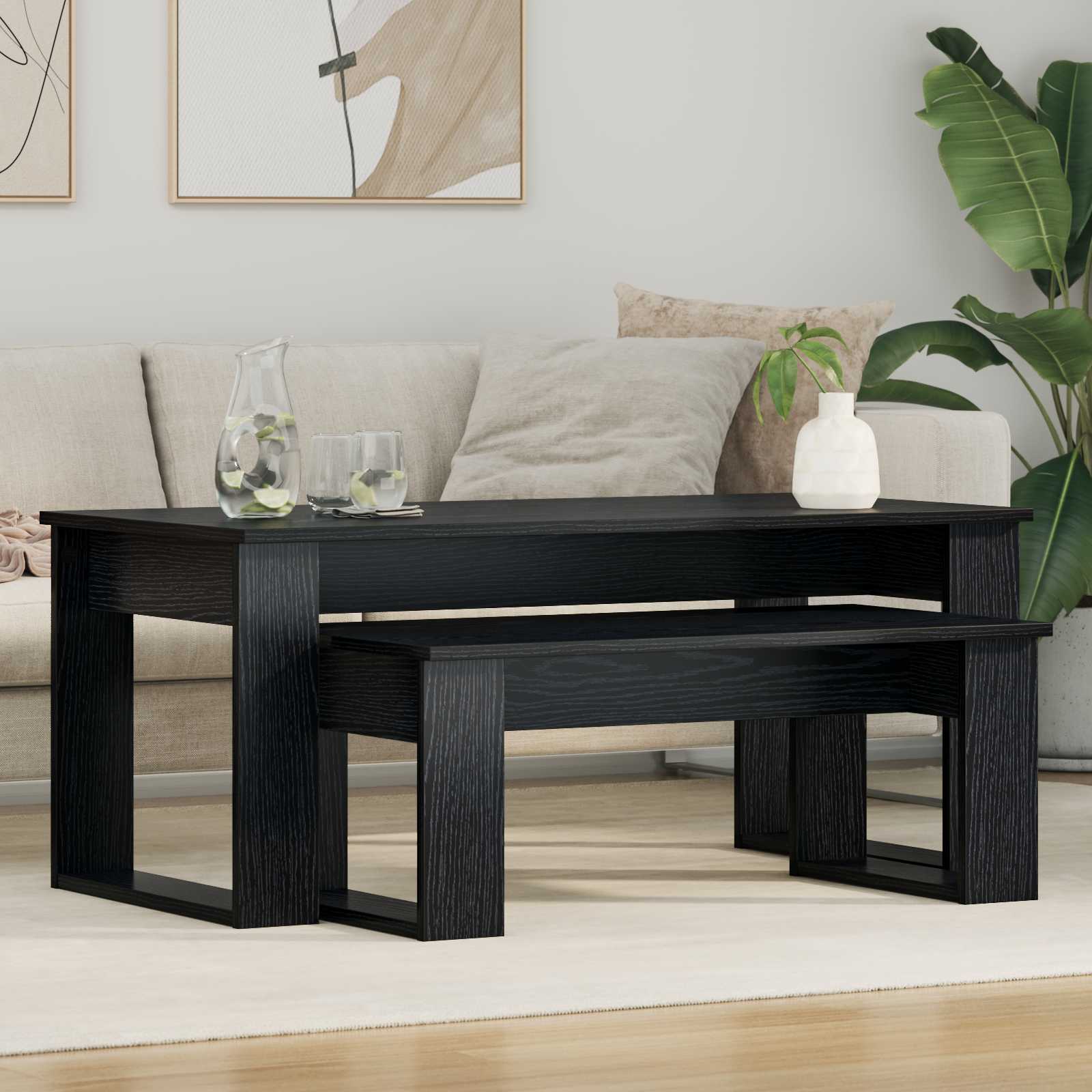 Set di Tavolini da Caffè 2 pcs Rovere Nero Legno multistrato | homemem39