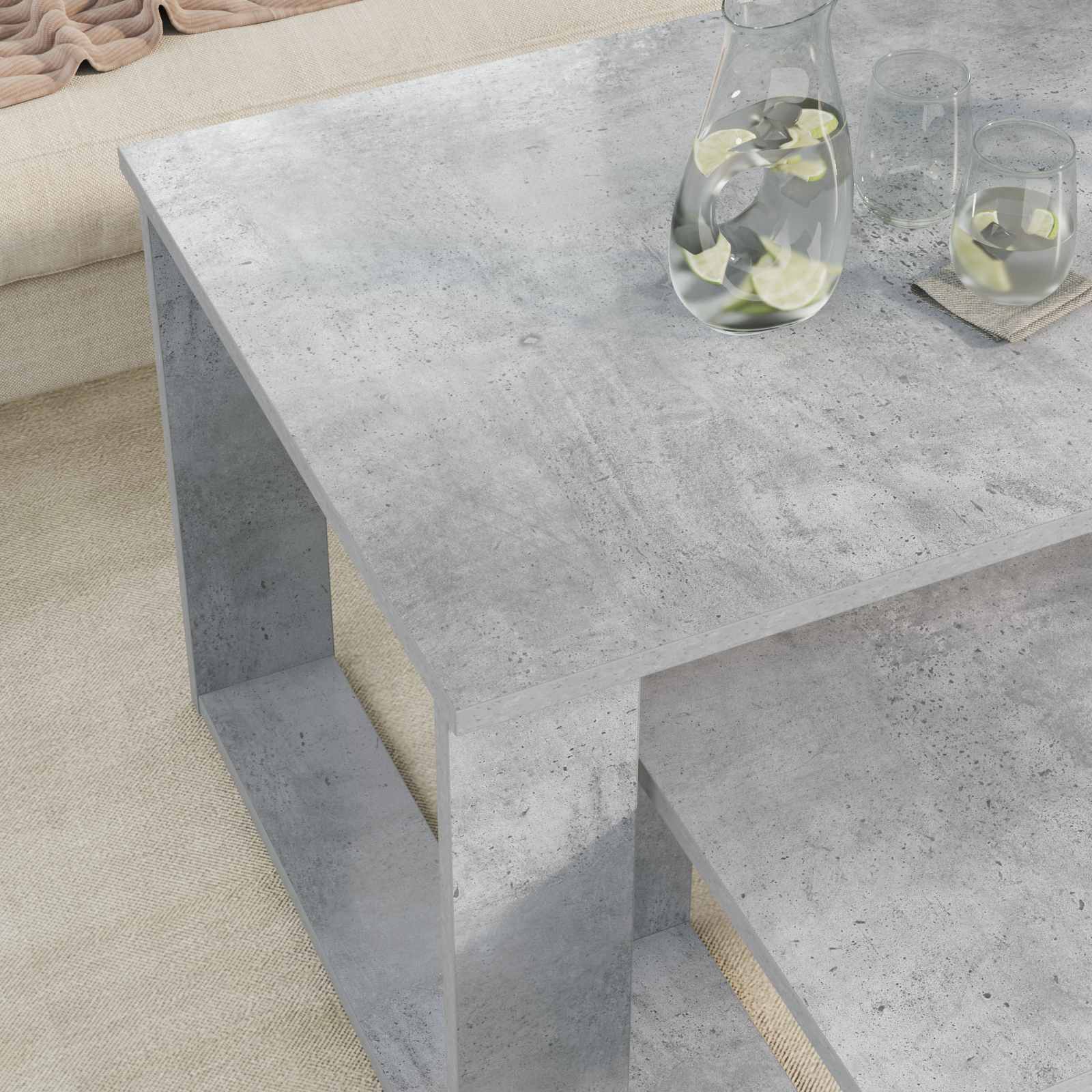 Set di Tavolini da Caffè 2 pcs Grigio cemento Legno multistrato | homemem39