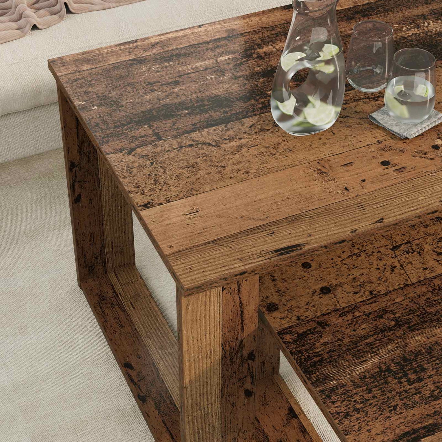 Set di Tavolini da Caffè 2 pcs Legno vecchio Legno multistrato | homemem39