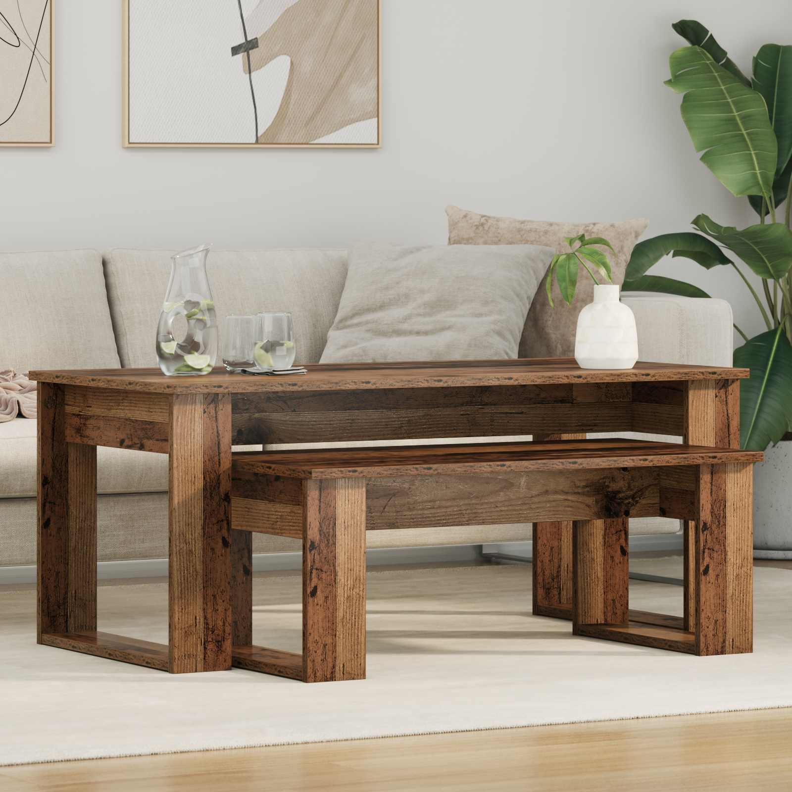 Set di Tavolini da Caffè 2 pcs Legno vecchio Legno multistrato | homemem39