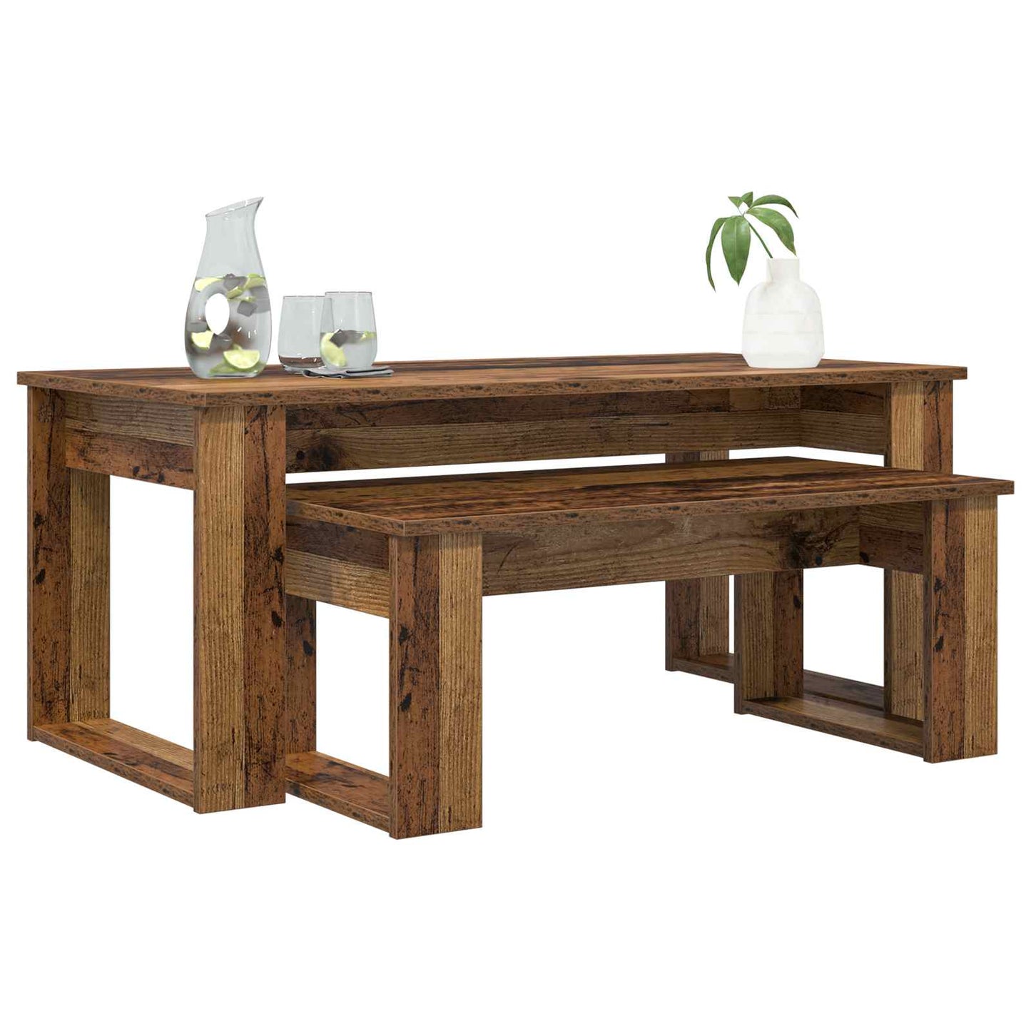 Set di Tavolini da Caffè 2 pcs Legno vecchio Legno multistrato | homemem39