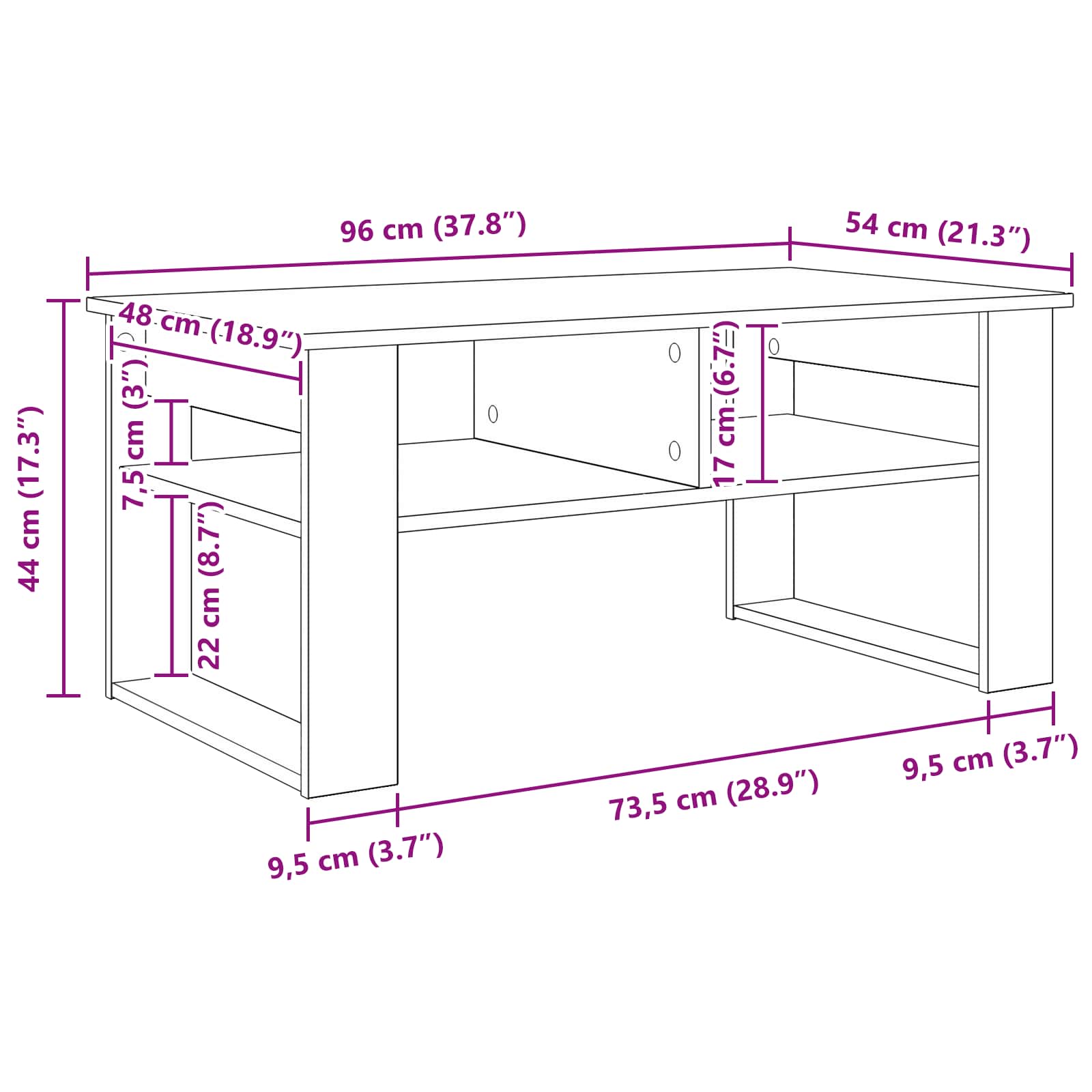 Tavolino da salotto Grigio Sonoma 96 x 54 x 44 cm | homemem39
