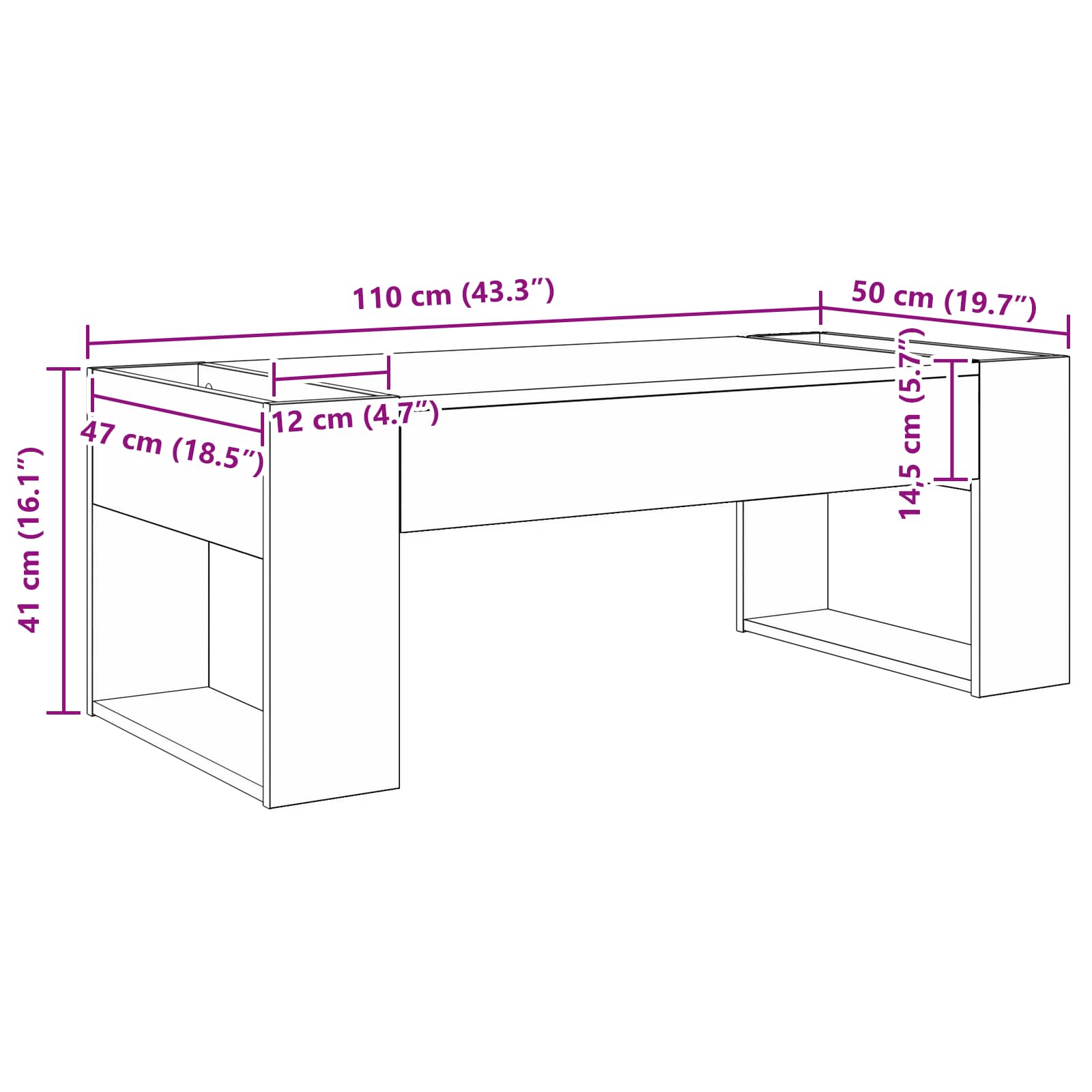 Tavolino da salotto Rovere Nero 110 x 50 x 41 cm | homemem39