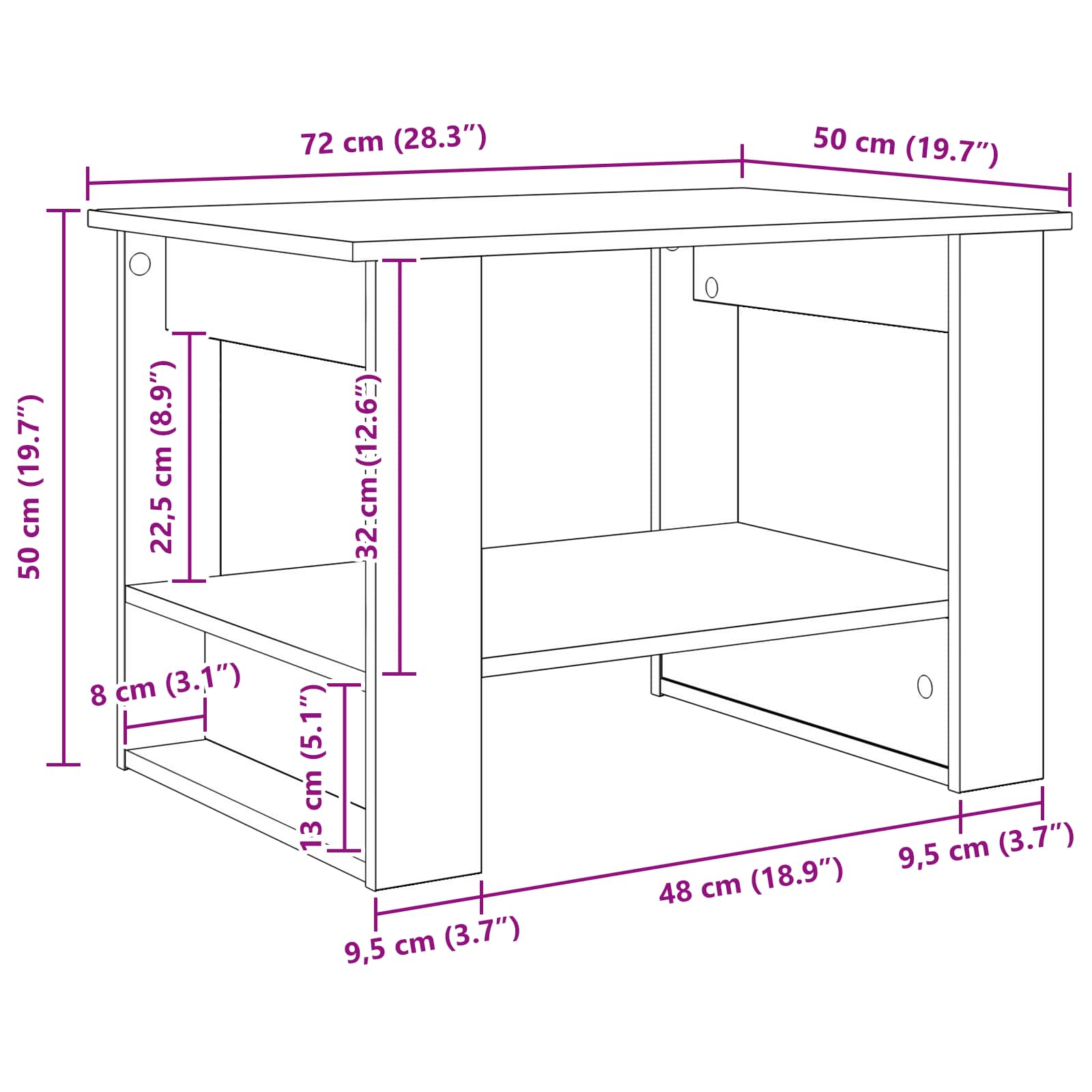 Tavolino da salotto Bianco 72 x 50 x 50 cm Legno multistrato | homemem39