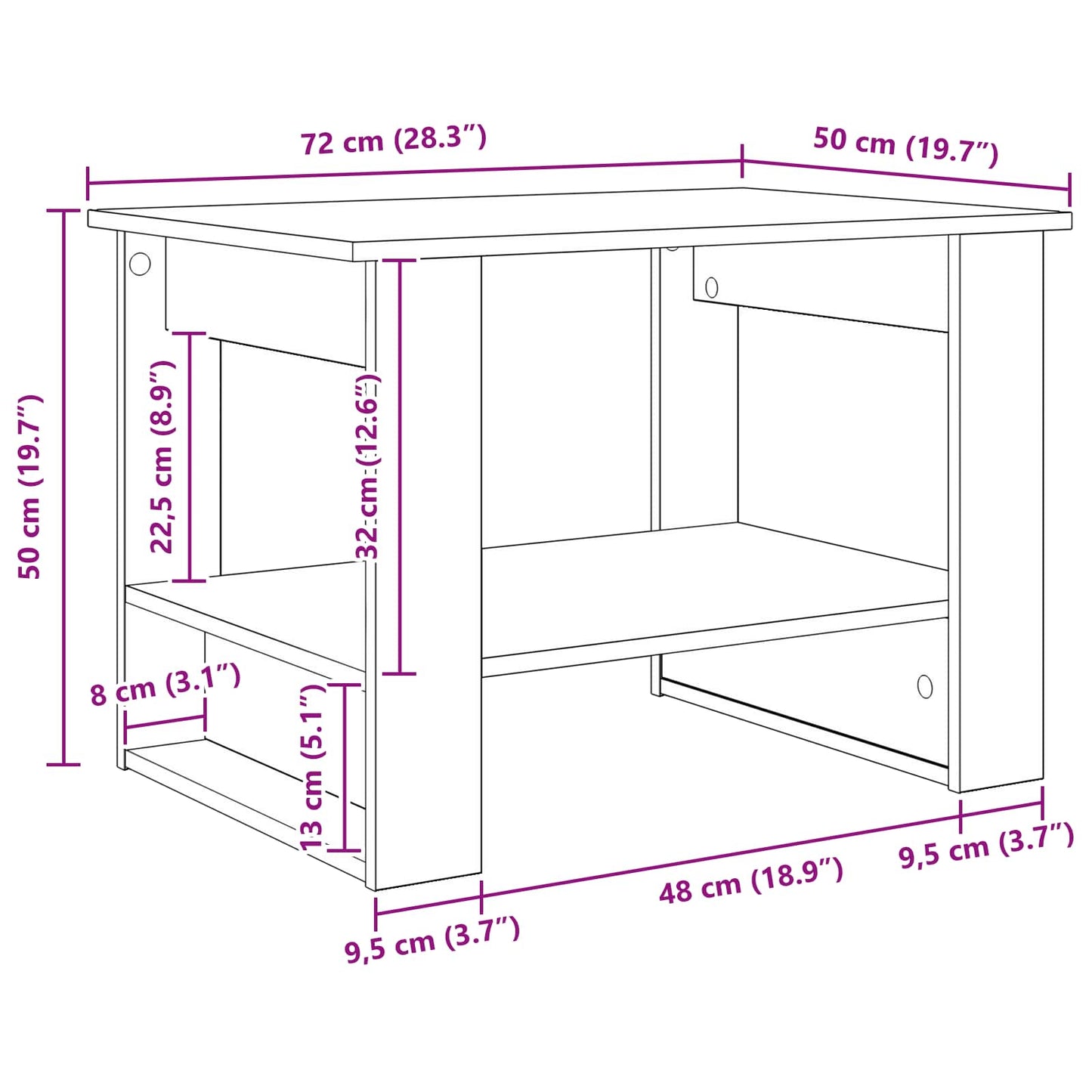 Tavolino da salotto Grigio Sonoma 72 x 50 x 50 cm | homemem39
