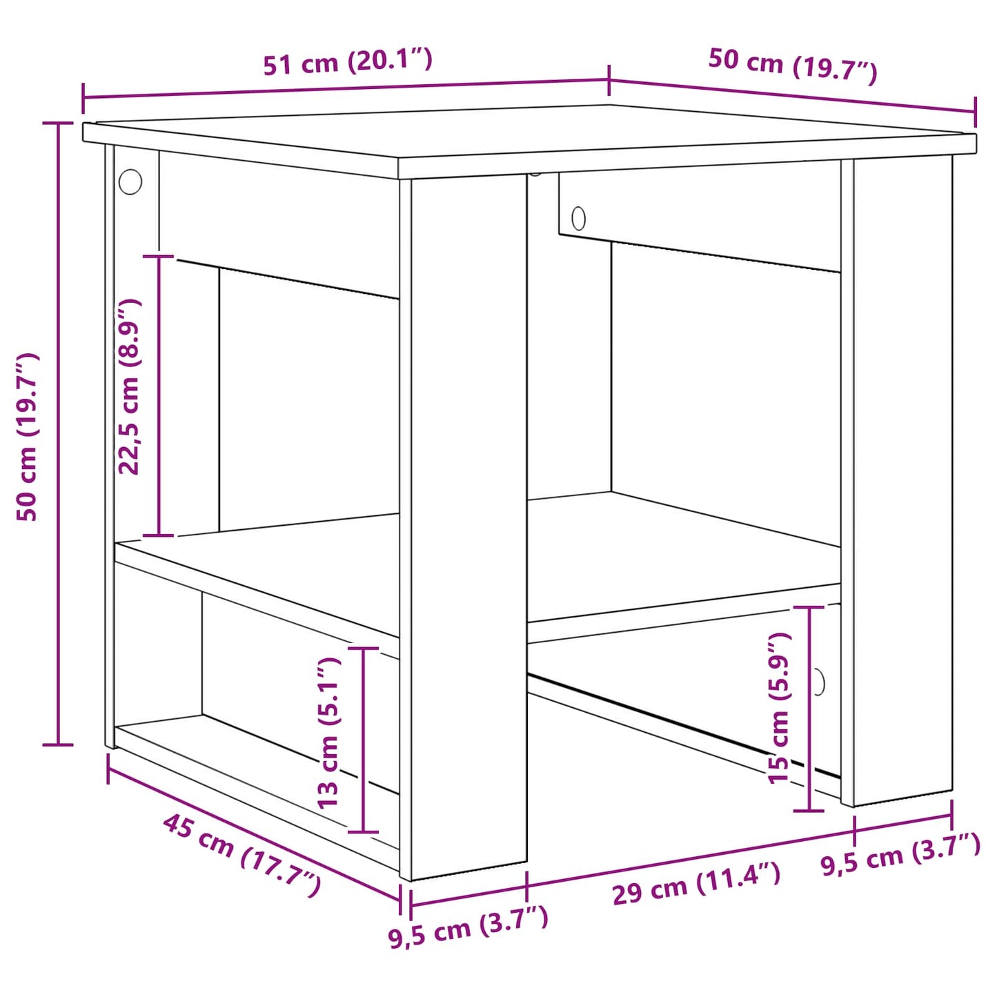 Tavolino da salotto Rovere Nero 51 x 50 x 50 cm | homemem39