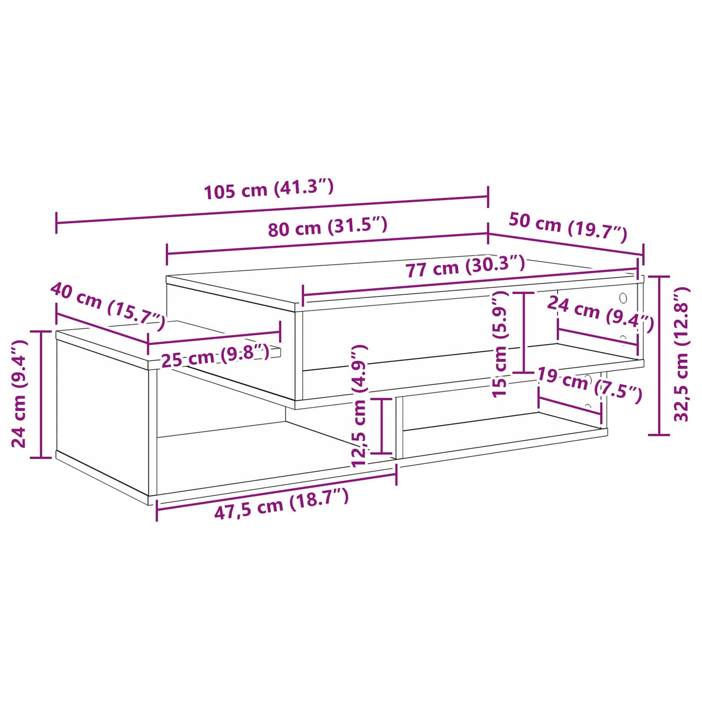 Tavolino da salotto Rovere Nero 105 x 50 x 32,5 cm | homemem39