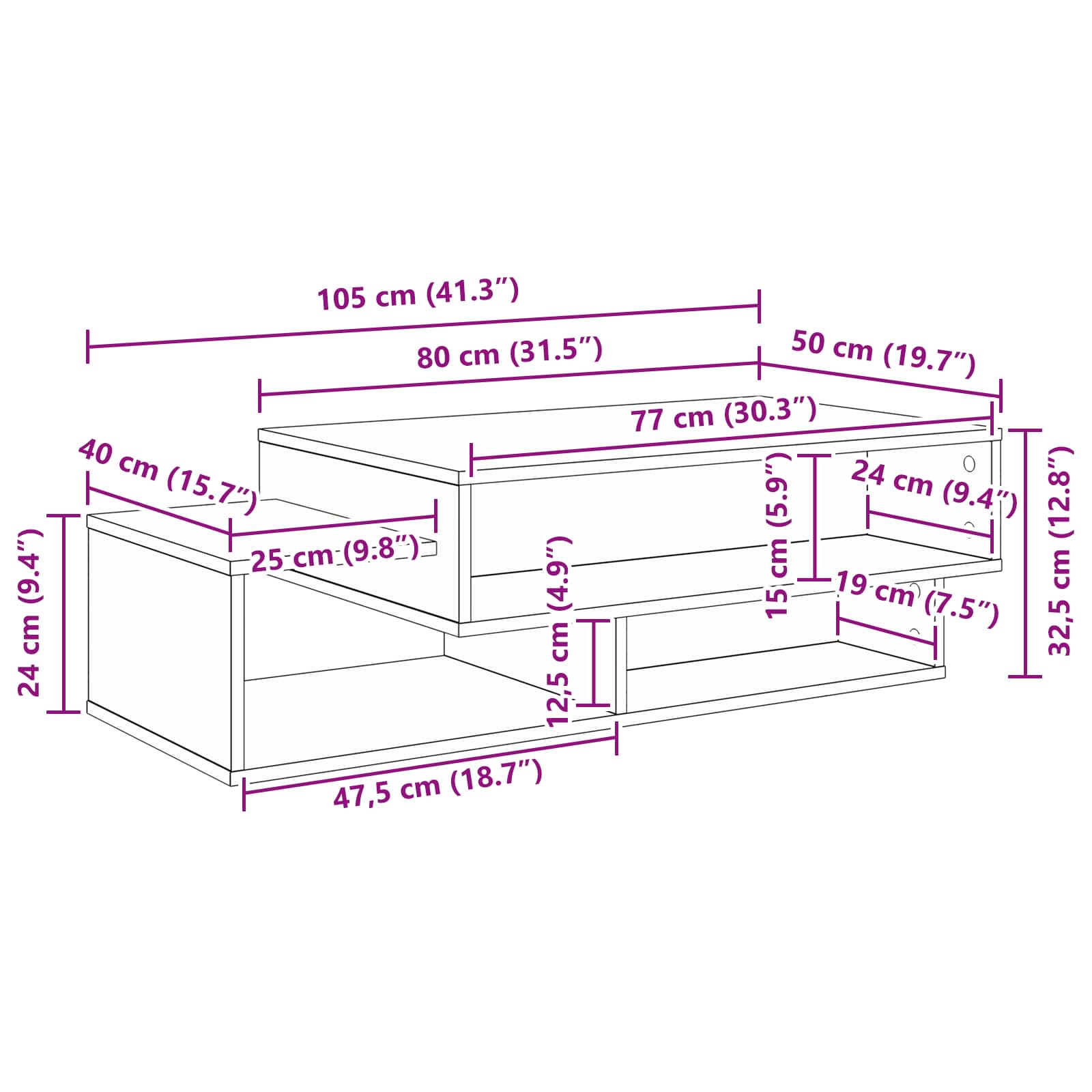 Tavolino da salotto Grigio cemento 105 x 50 x 32,5 cm | homemem39