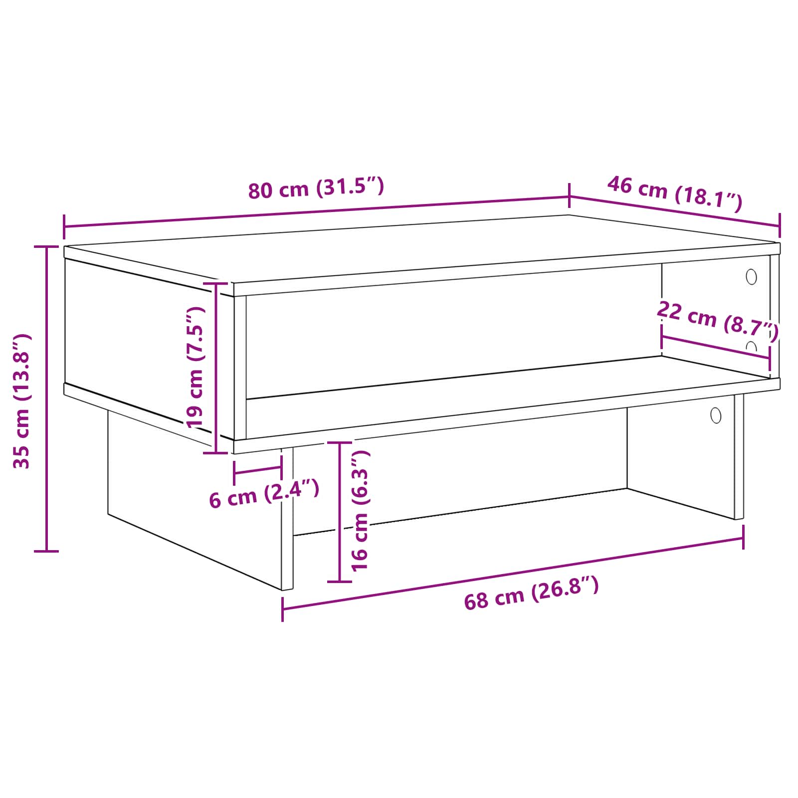 Tavolino da salotto Rovere artigianale 80 x 46 x 35 cm | homemem39