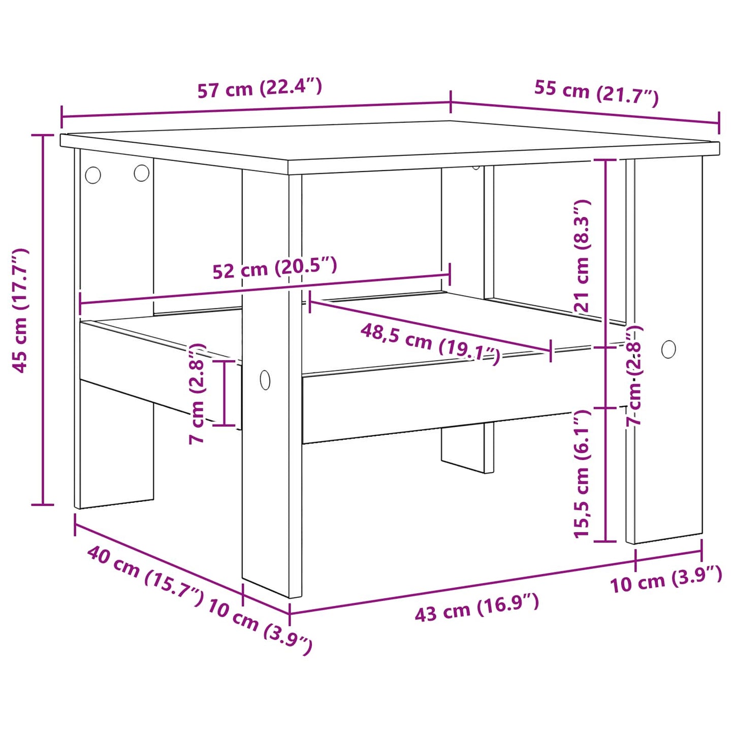Tavolino da salotto Rovere artigianale 57 x 55 x 45 cm | homemem39