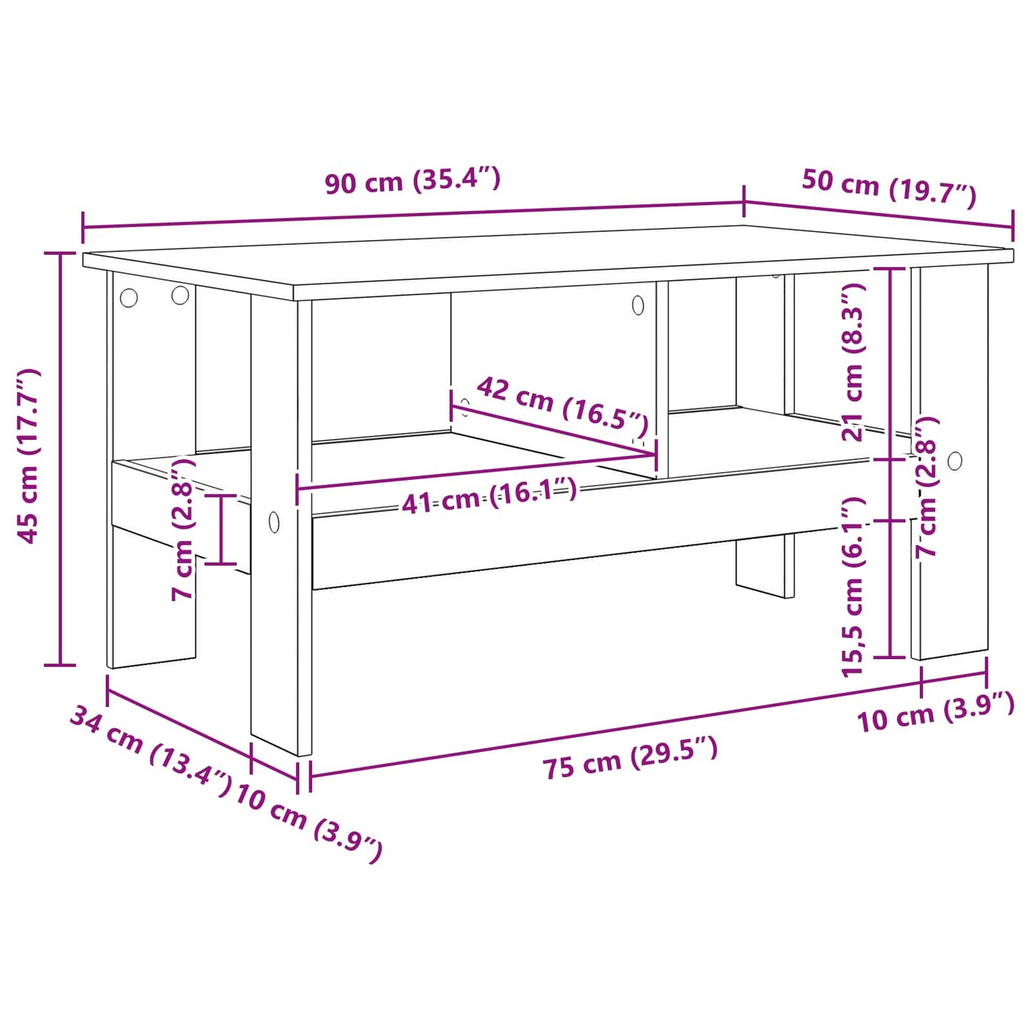 Tavolino da salotto Bianco 90 x 50 x 45 cm Legno multistrato