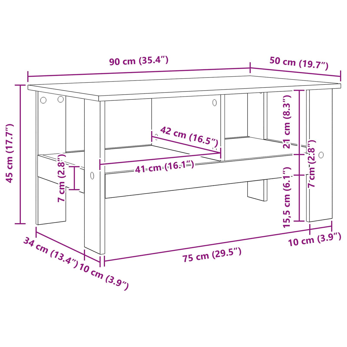Tavolino da salotto Rovere artigianale 90 x 50 x 45 cm | homemem39
