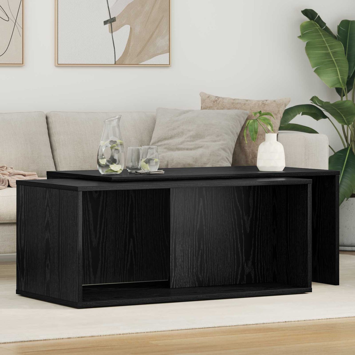 Set di Tavolini da Caffè 2 pcs Rovere Nero Legno multistrato | homemem39