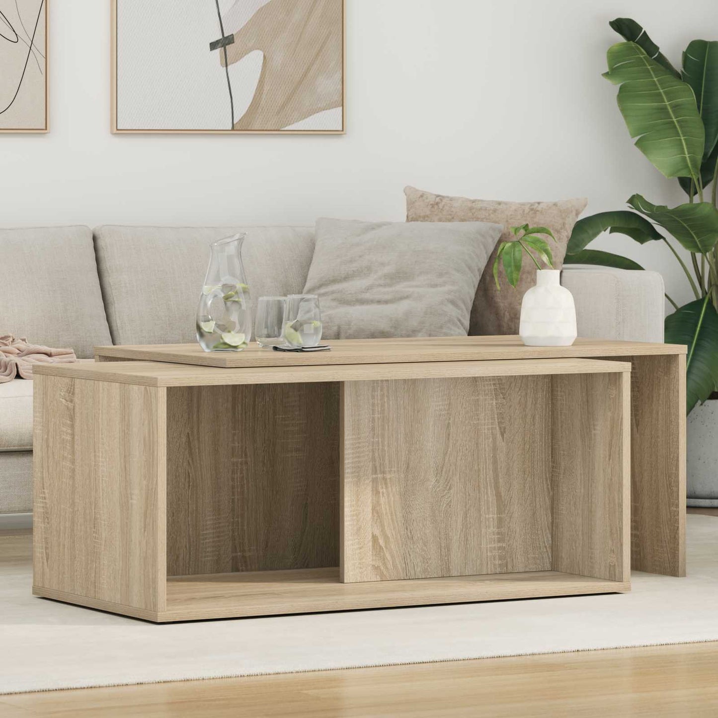 Set di Tavolini da Caffè 2 pcs Rovere Sonoma Legno multistrato | homemem39