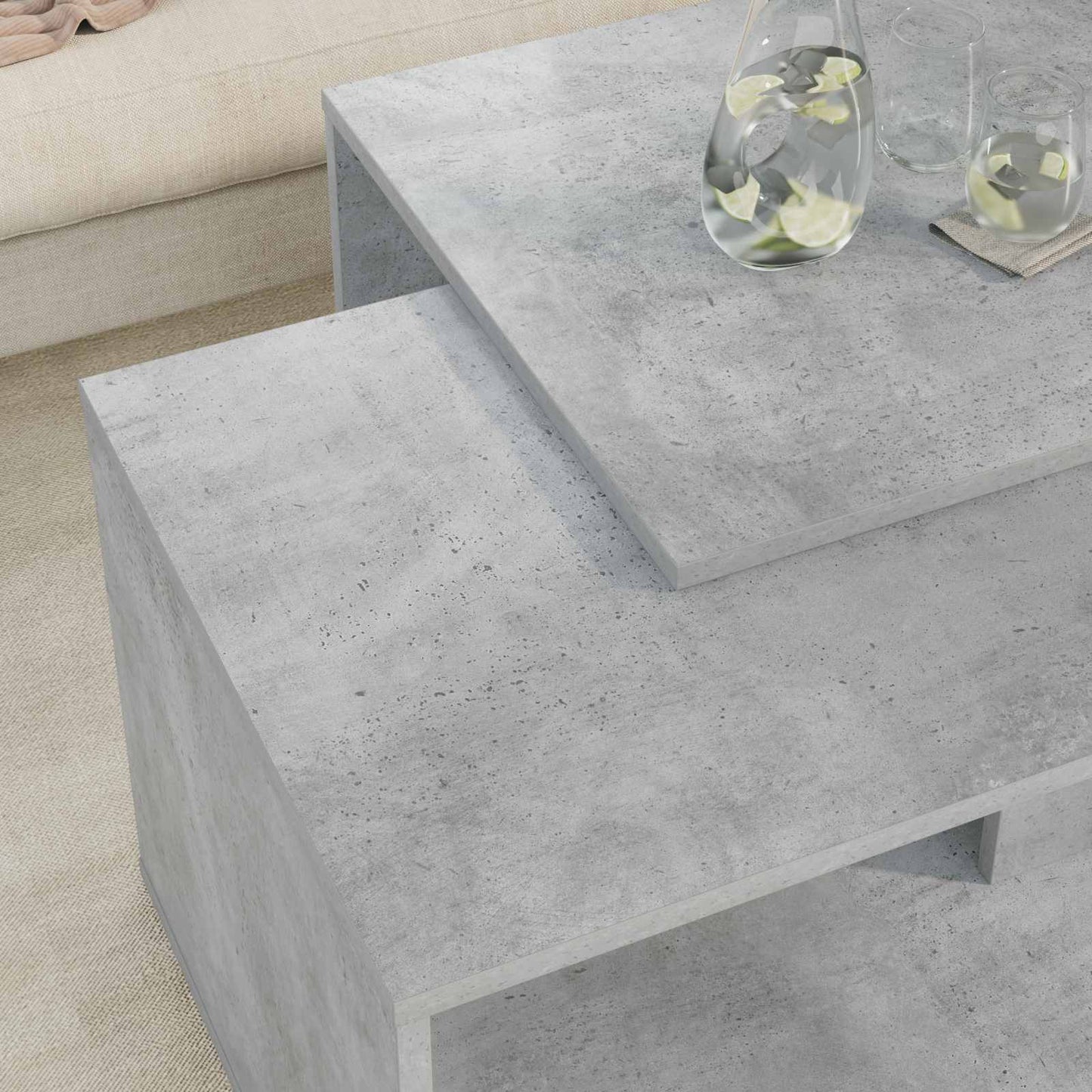 Set di Tavolini da Caffè 2 pcs Grigio cemento Legno multistrato | homemem39