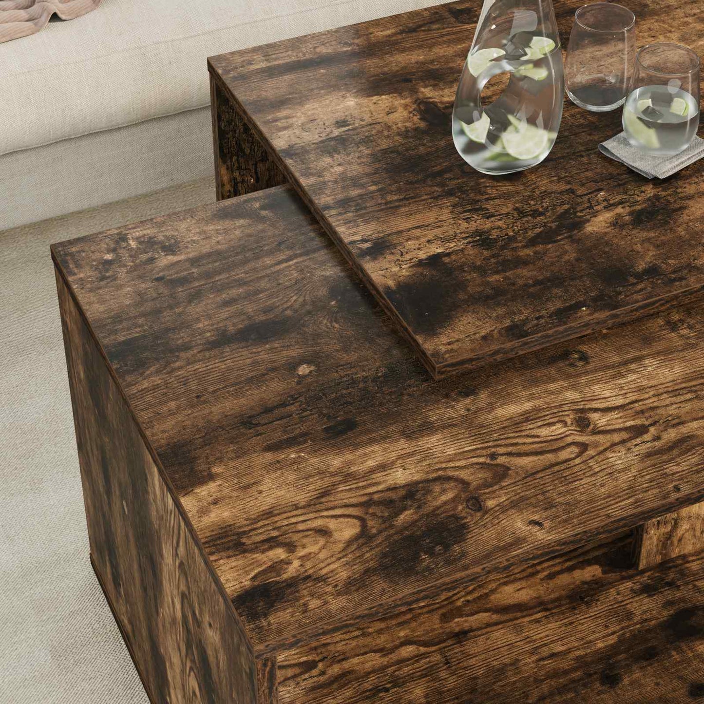 Set di Tavolini da Caffè 2 pcs Rovere fumé Legno multistrato | homemem39