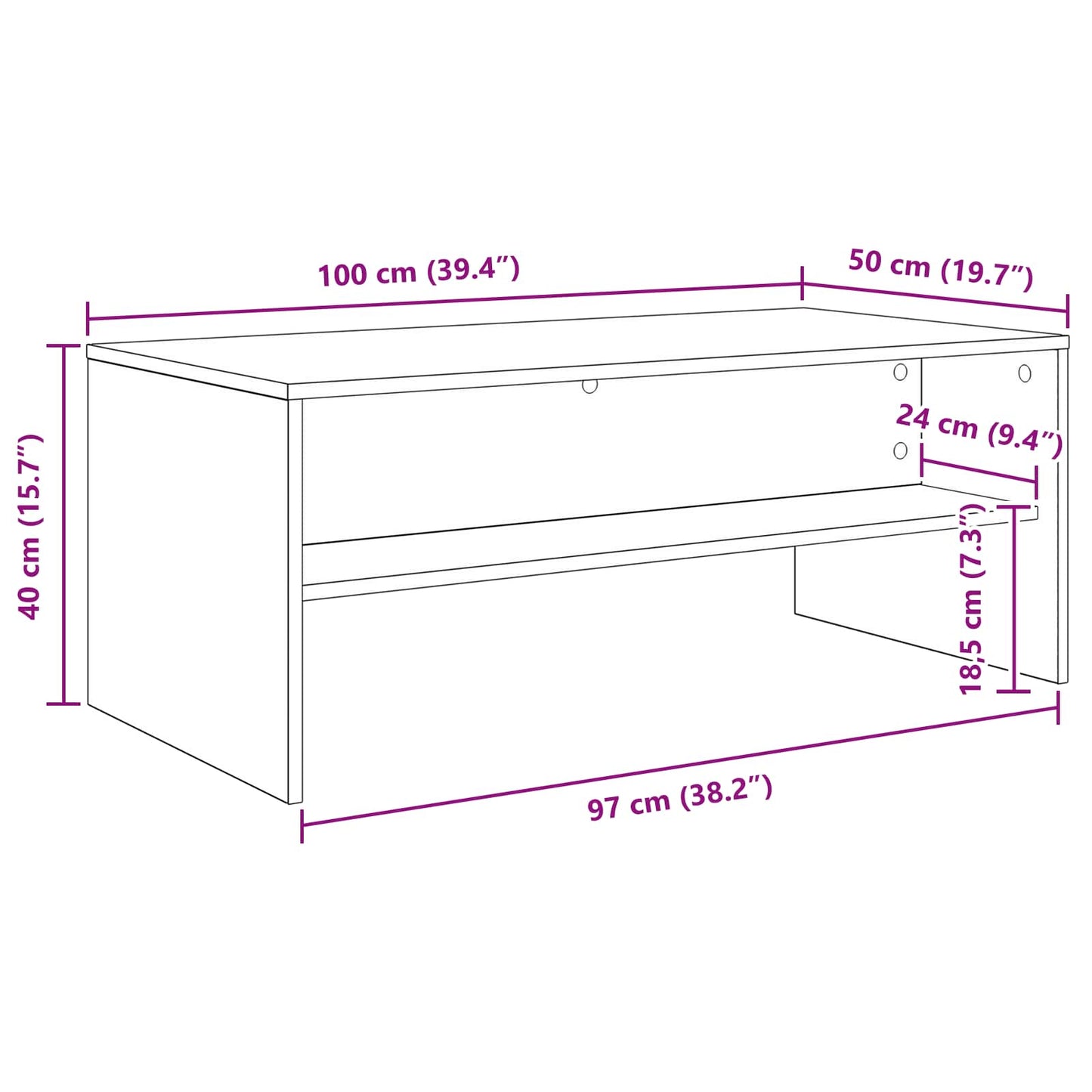 Tavolino da salotto Rovere artigianale 100 x 50 x 40 cm
