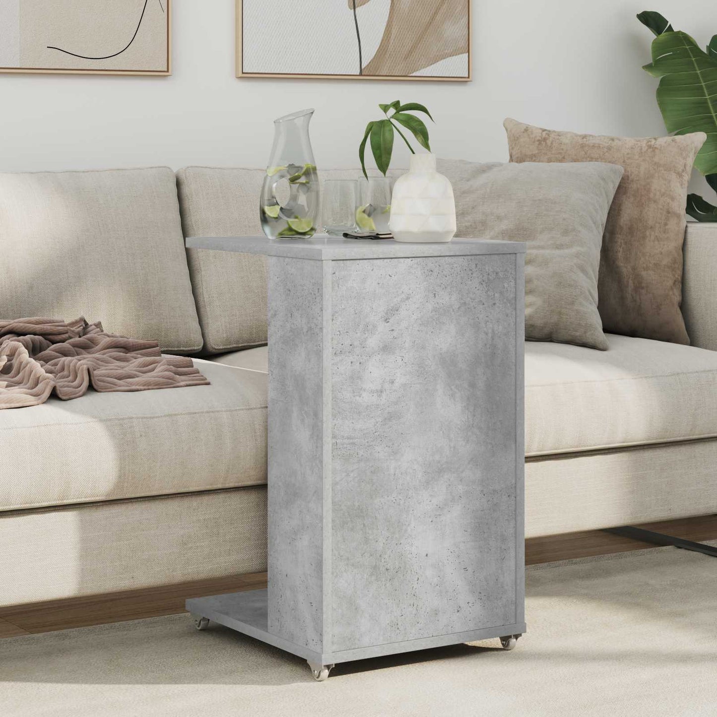 Tavolo laterale con ruota Grigio cemento 40 x 35 x 60 cm | homemem39