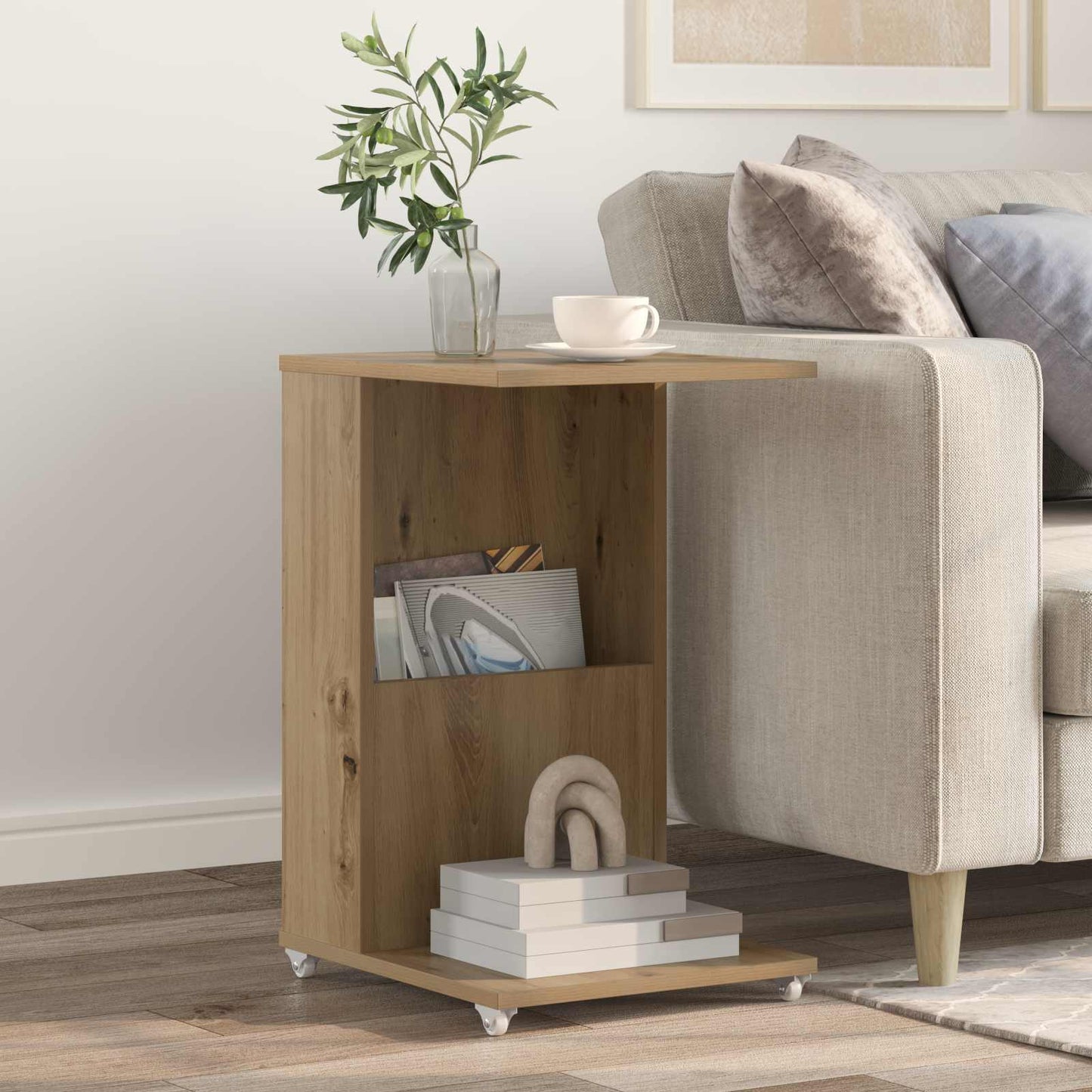 Tavolo laterale con ruota Rovere artigianale 40 x 35 x 60 cm | homemem39