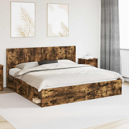 Struttura del letto con stoccaggio e testata Rovere Fumo | homemem39