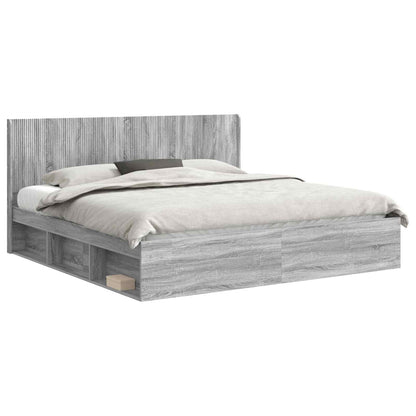 Struttura del letto con stoccaggio e testata Sonoma grigio | homemem39