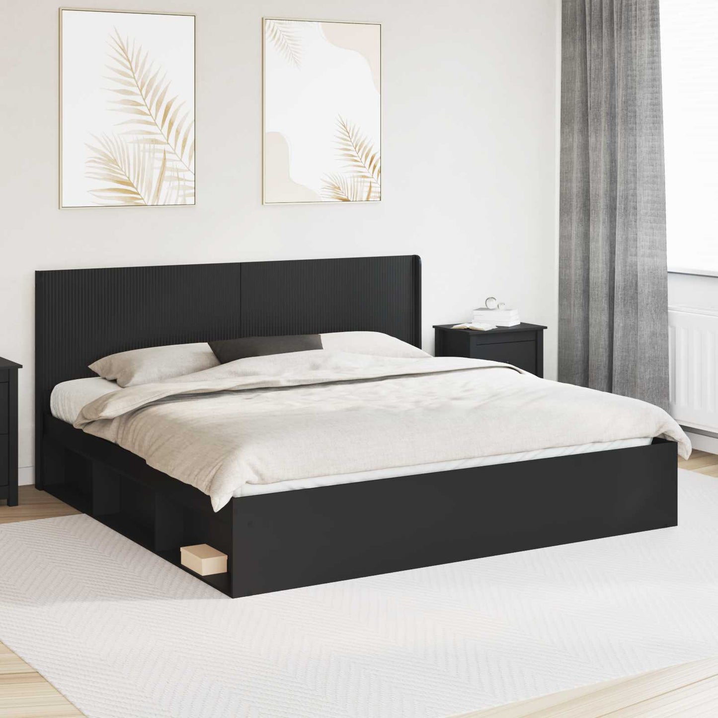 Struttura del letto con stoccaggio e testata Nero 180 x 200 cm | homemem39